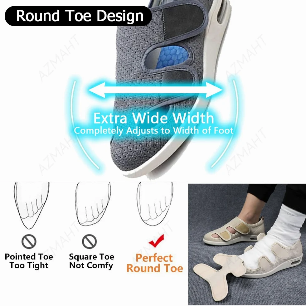 Zapatilla Ancho Especial Mujer Empeine Alto pies hinchados Extra Anchos Zapatos Vendaje Ortopédico Verano Sanitarios Zapatos de Ensanchamiento de Fertilizante de Gran Tamaño Plus,Negro,36 EU
