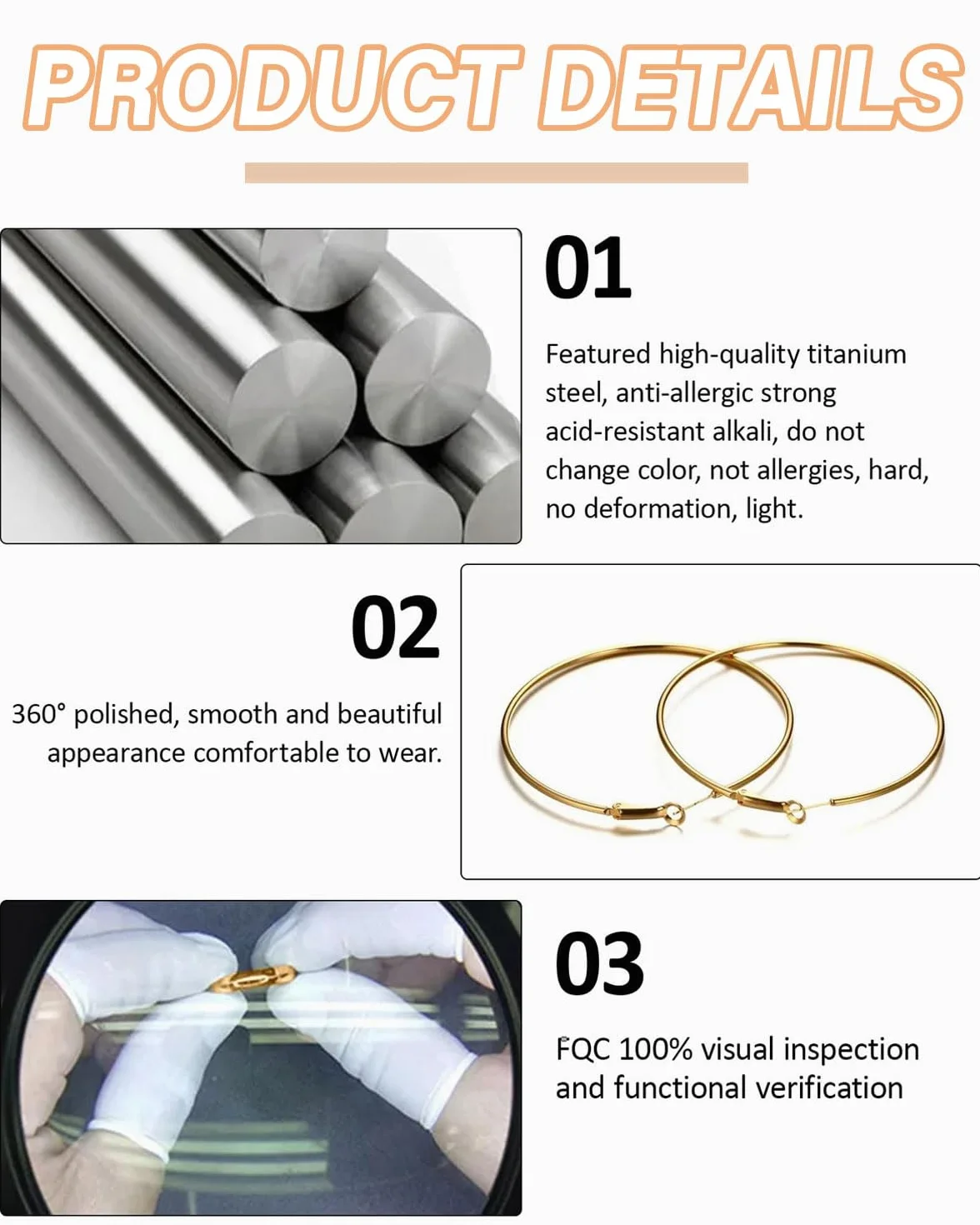 Pendientes de Aro Acero Inoxidable 30-70mm Ganchos para Creación de Joyas DIY Oro Plata