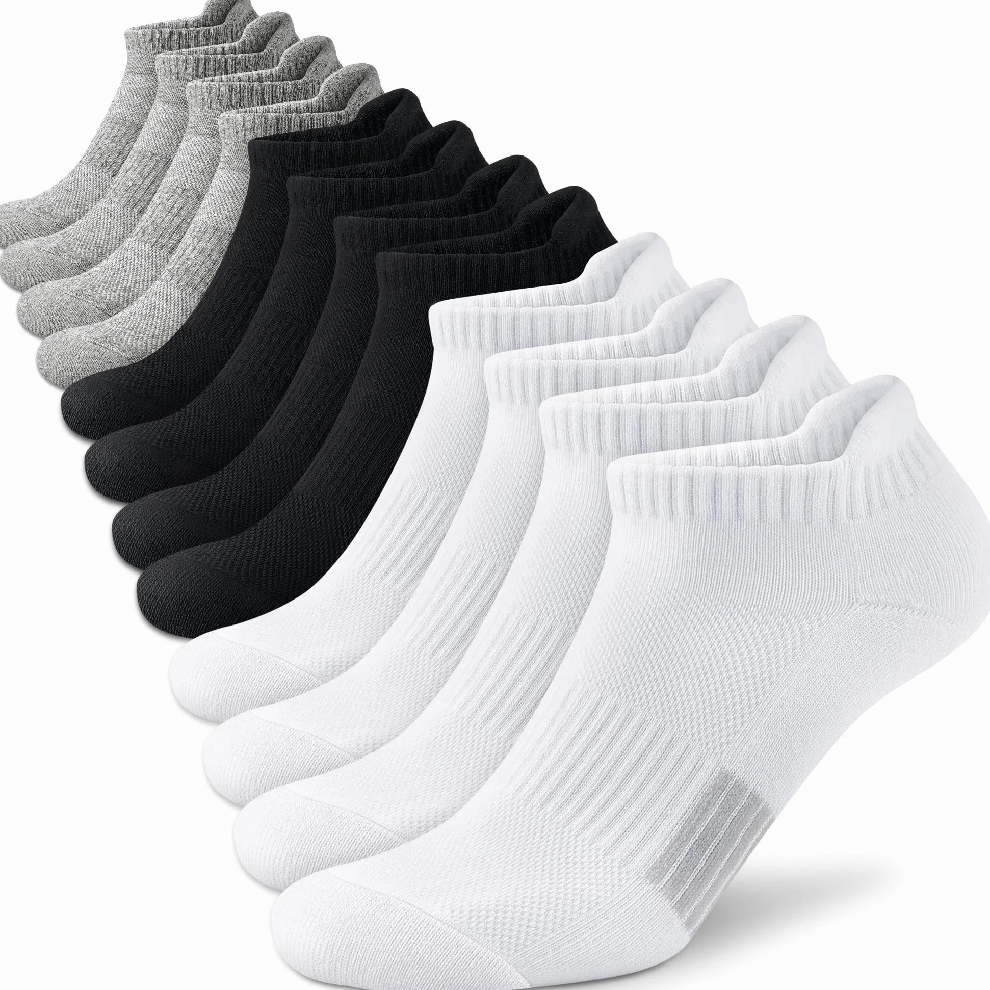 Amutost Calcetines tobilleros para mujer, atléticos, cómodos, acolchados, 3/5/6 pares, 6 pares negro, blanco y gris, 8-10