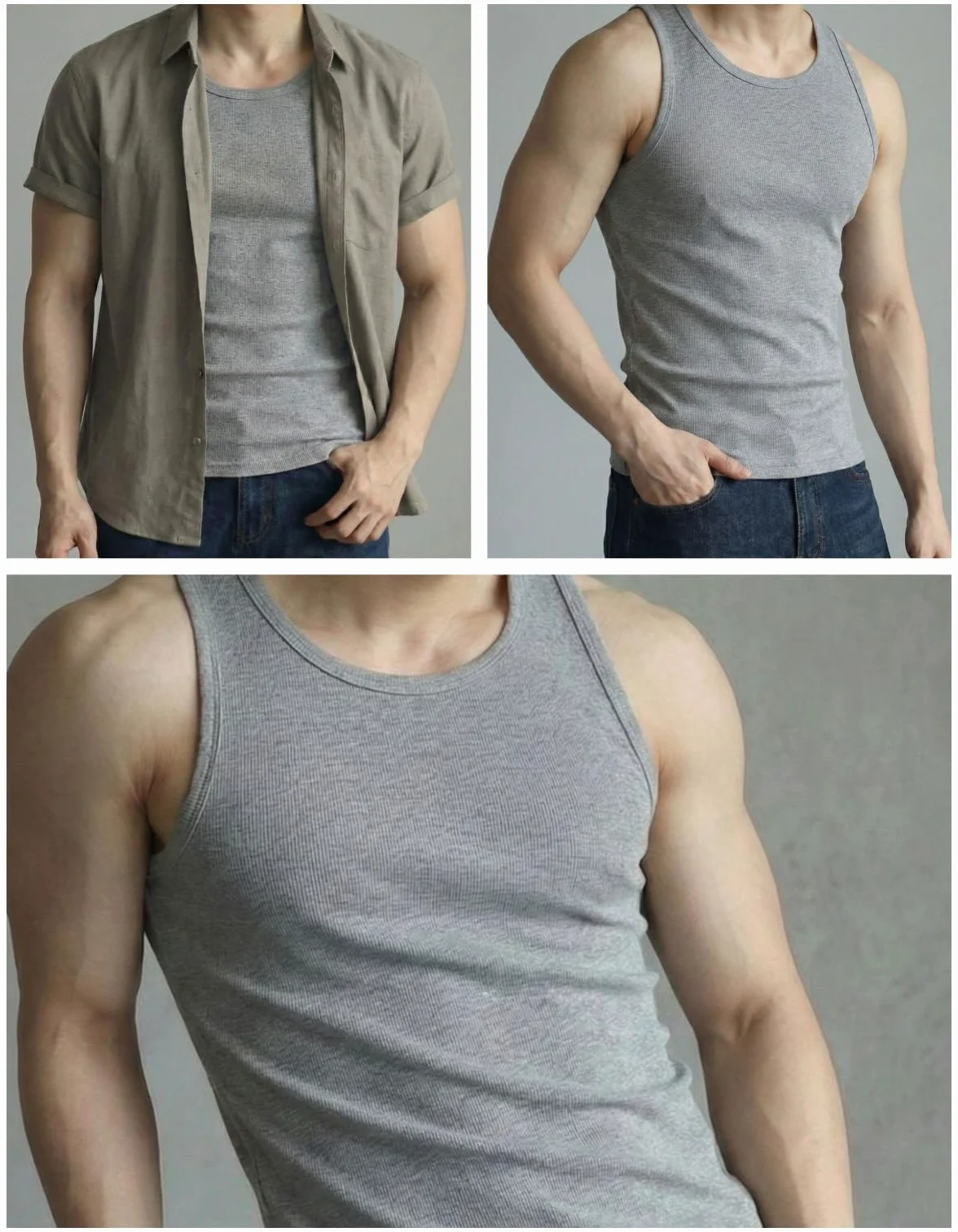Generisch Pack de 3 camisetas sin mangas de algodón ultrasuaves que realzan la figura, transpirables, acanaladas y sin mangas para hombre y mujer (uso diario)