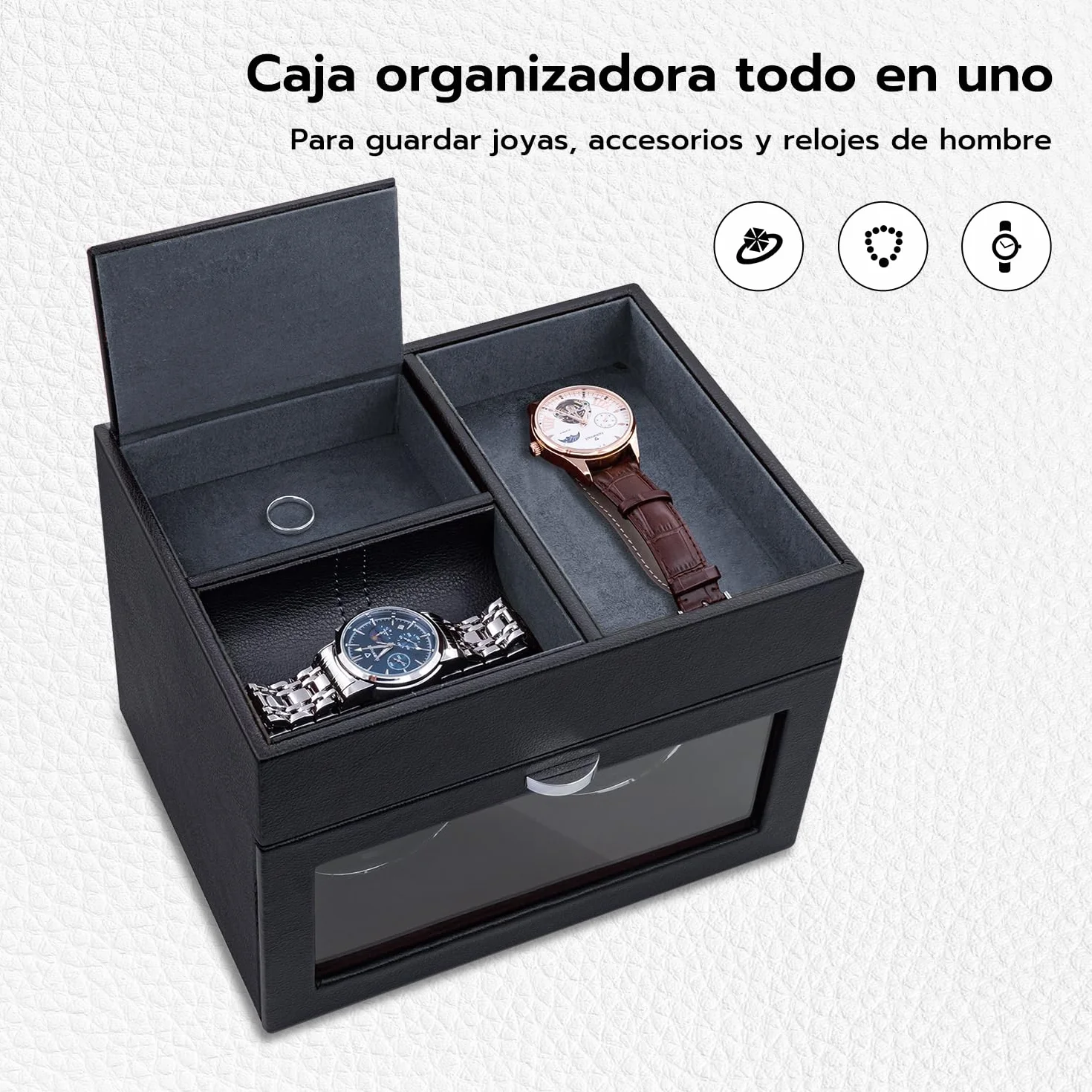 Mcbazel Abridor Automático de Relojes Multifuncional 2 Relojes Pantalla LED Caja Almacenamiento Joyería Motor Silencioso Negro