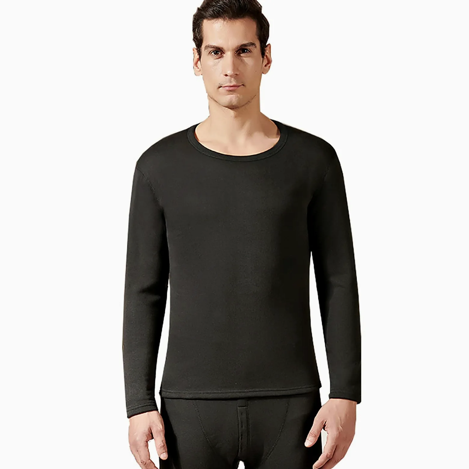 Conjunto de Ropa Interior Térmica para Hombres Forro Polar Vellón Polar Camisa de Manga Larga Top & Calzoncillos Largos Pantalones Ultra Suave Cálido (Color : Black, Size : XL)