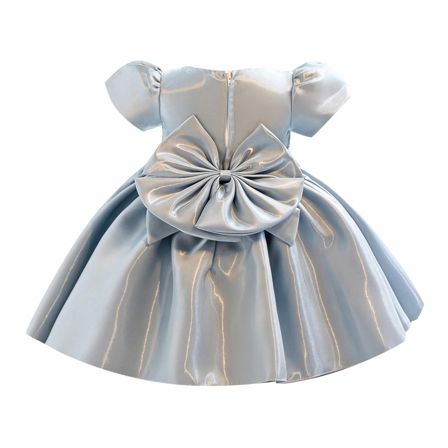 Vestido de fiesta niña princesa lazo manga abombada brillante tul elegante bautizo boda cumpleaños comunión baile
