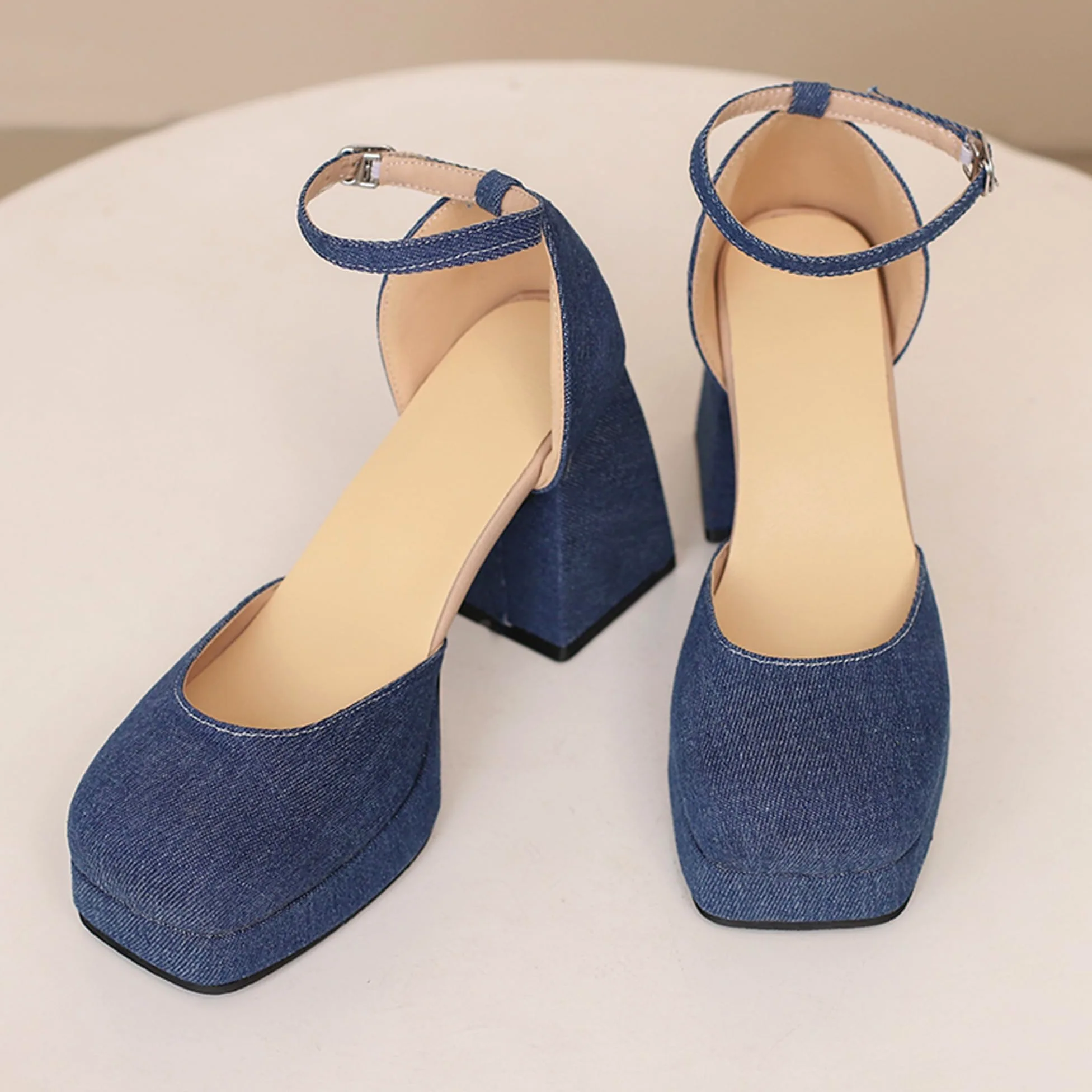 Zapatos Mary Jane sexys con Punta Cuadrada Cerrada y Tiras en Tobillo para Mujer,Tacones Bloque con Plataforma sexys,Sandalias tacón Elegantes para Fiesta