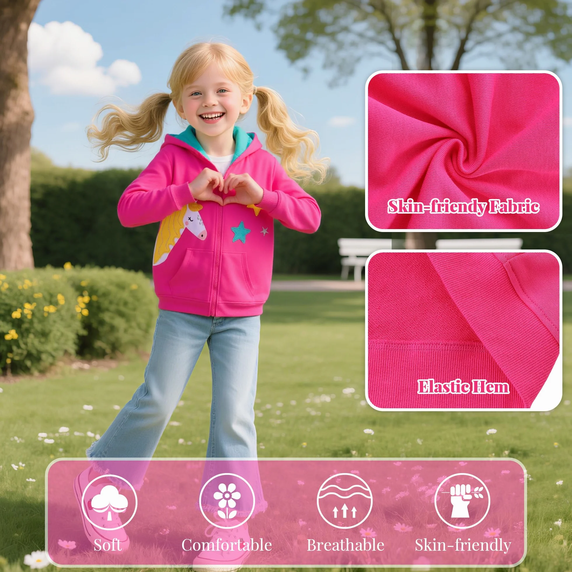 Sudadera con Capucha y Cremallera Niñas Algodón Mangas Largas Casual Chaqueta Moda Lindo Animal Hoodie Tops con Bolsillos Ropa para Niña de 3 a 8 Años