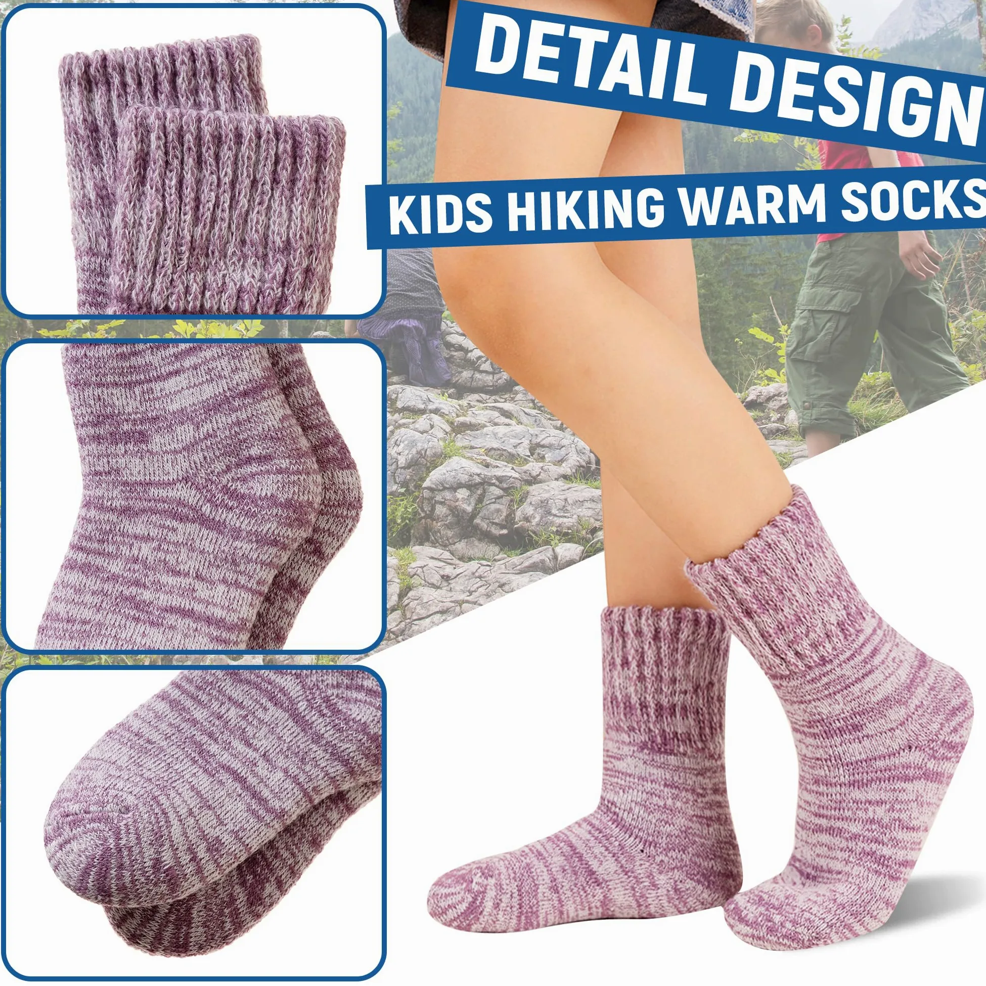 Calcetines térmicos de senderismo para niños, gruesos, suaves, cálidos, térmicos, para snowboard, niños y niñas, 4 pares