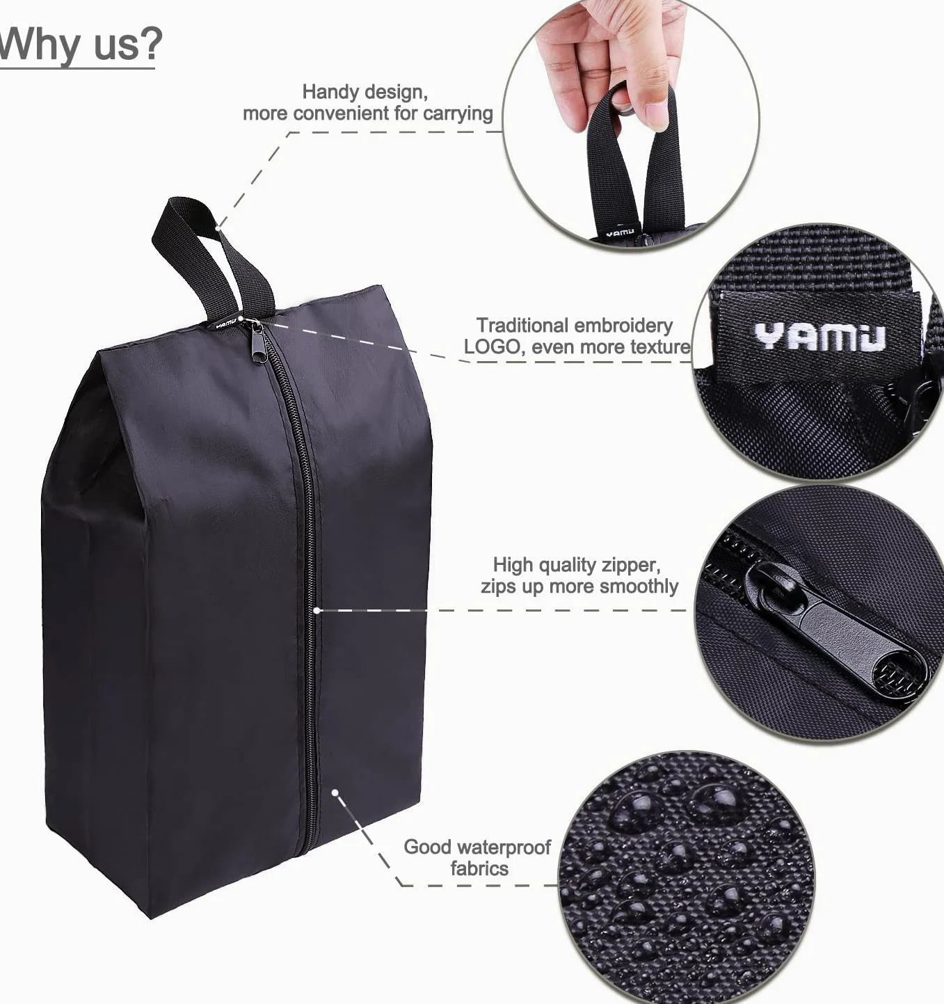 YAMIU Travel - Juego de 2 Bolsas Impermeables de Nailon con Cremallera para Zapatos para Hombre y Mujer (Negro)