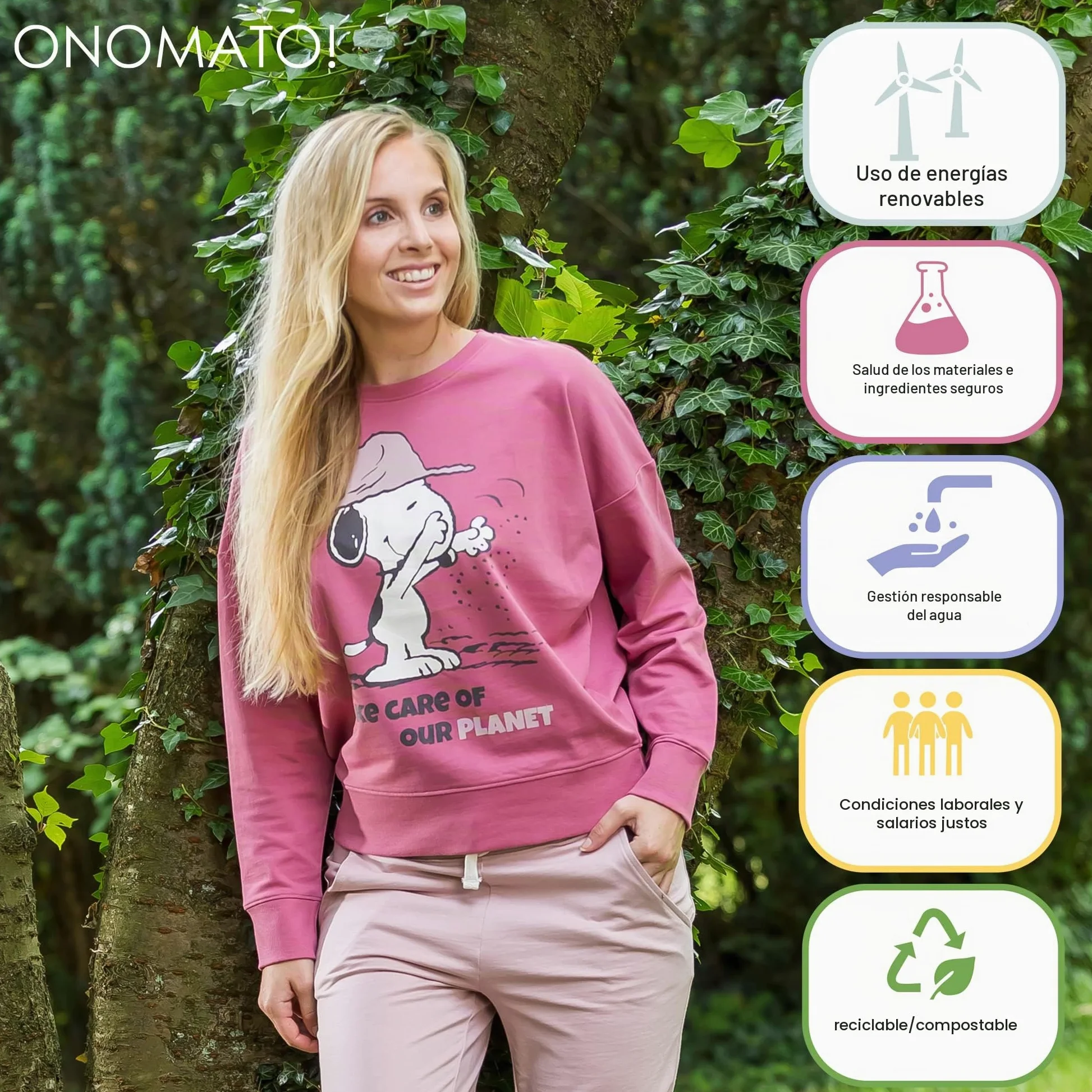 ONOMATO! Peanuts Snoopy Cuna to Cradle to Cradle - Sudadera para mujer