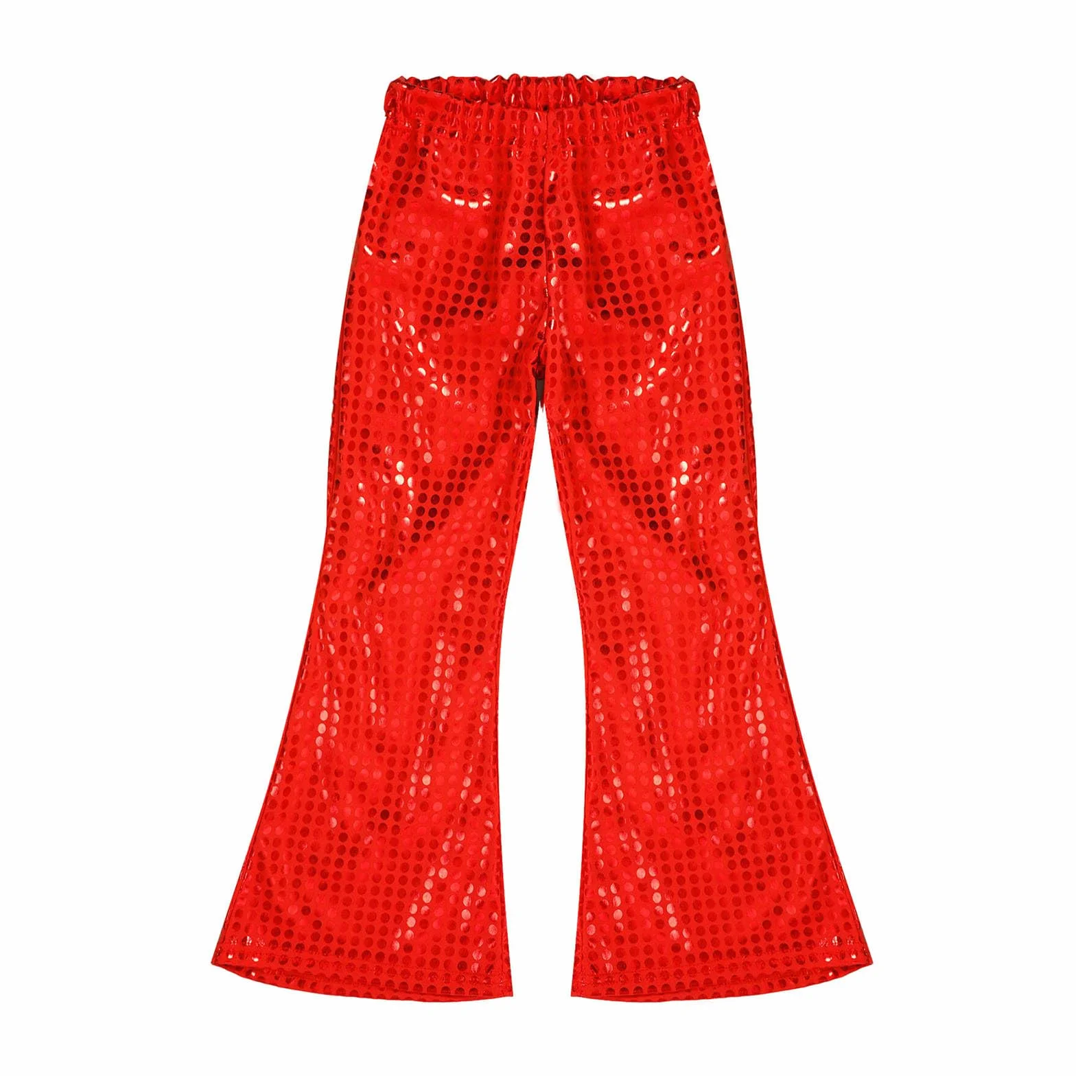 Pantalones Largos Acampanados Lentejuelas Niño Niña Retro Cuero Metálico Brillante Danza Jazz Cintura Elástica Baile Fiesta
