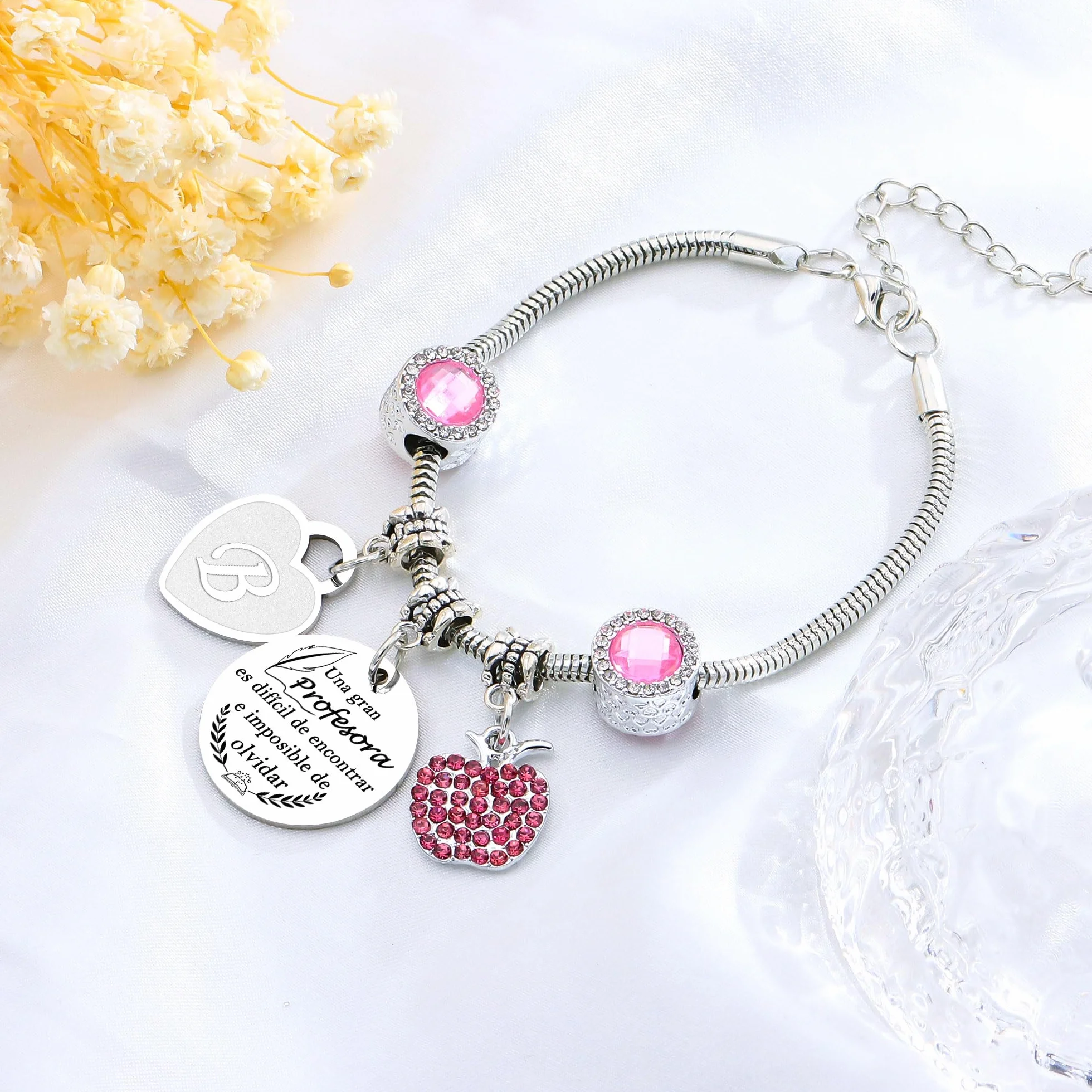 Pulsera con Iniciales para Profesoras Regalo Día del Maestro Mujer