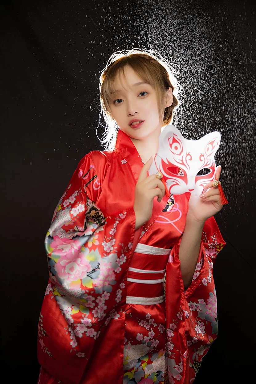 Bata tipo kimono tradicional japonés para mujer, vestido kimono para Halloween, disfraz de cosplay de Geisha Yukata