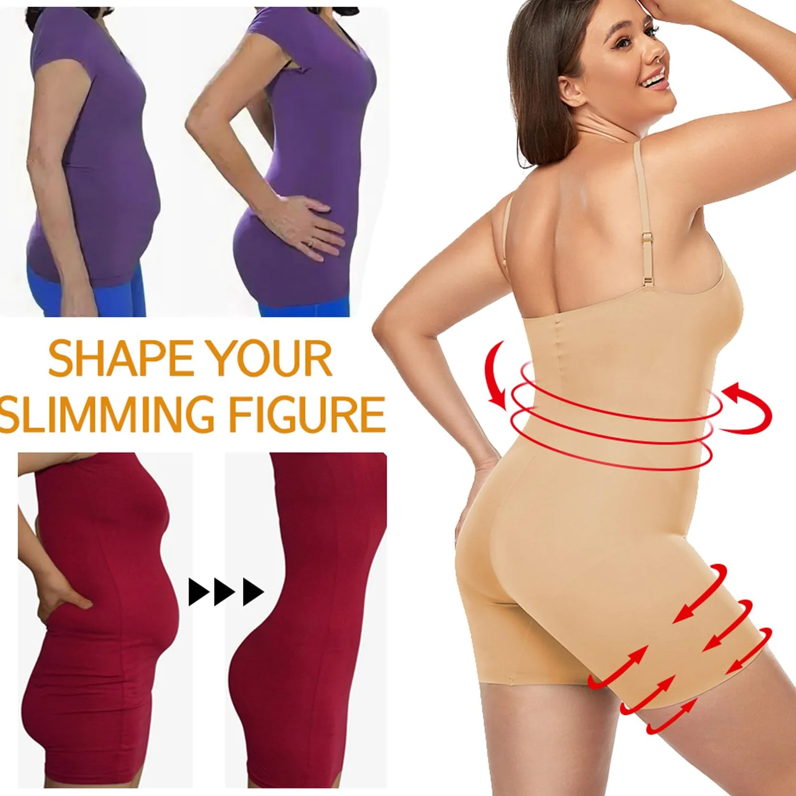 Prenda modeladora de Cuerpo Completo, Bragas Reductoras de Muslos para Levantamiento de glúteos, Entrenador de Cintura, Ropa Moldeadora de Control de Barriga, corsé, Camisolas