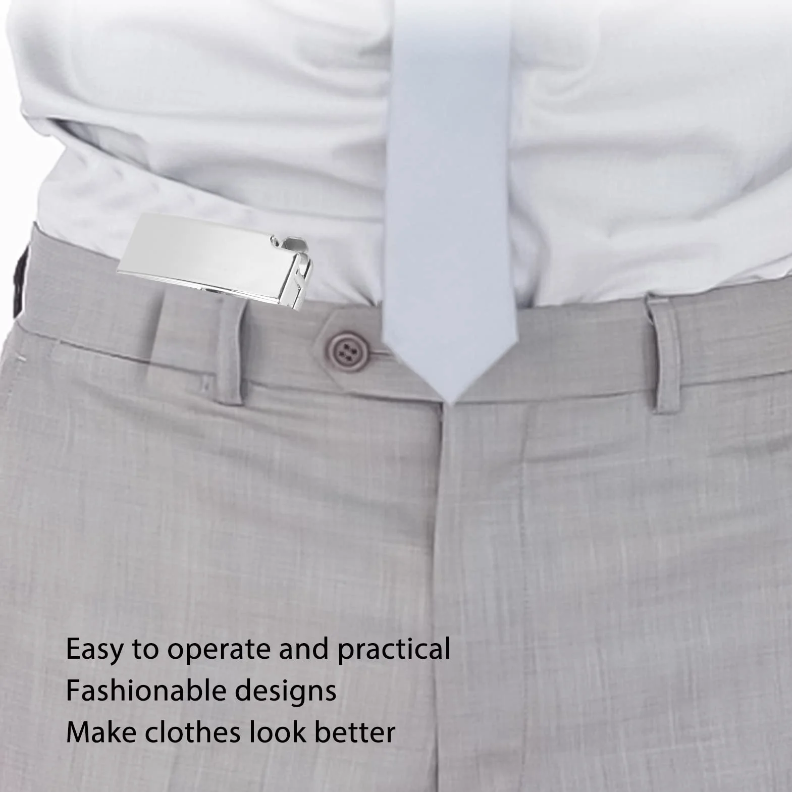 Ajustador de cintura, pantalones con hebilla de clip retráctil para cintura, multifunción, hebilla con clip para cinturón, pantalones, hebilla con clip retráctil para la vida (Plata)