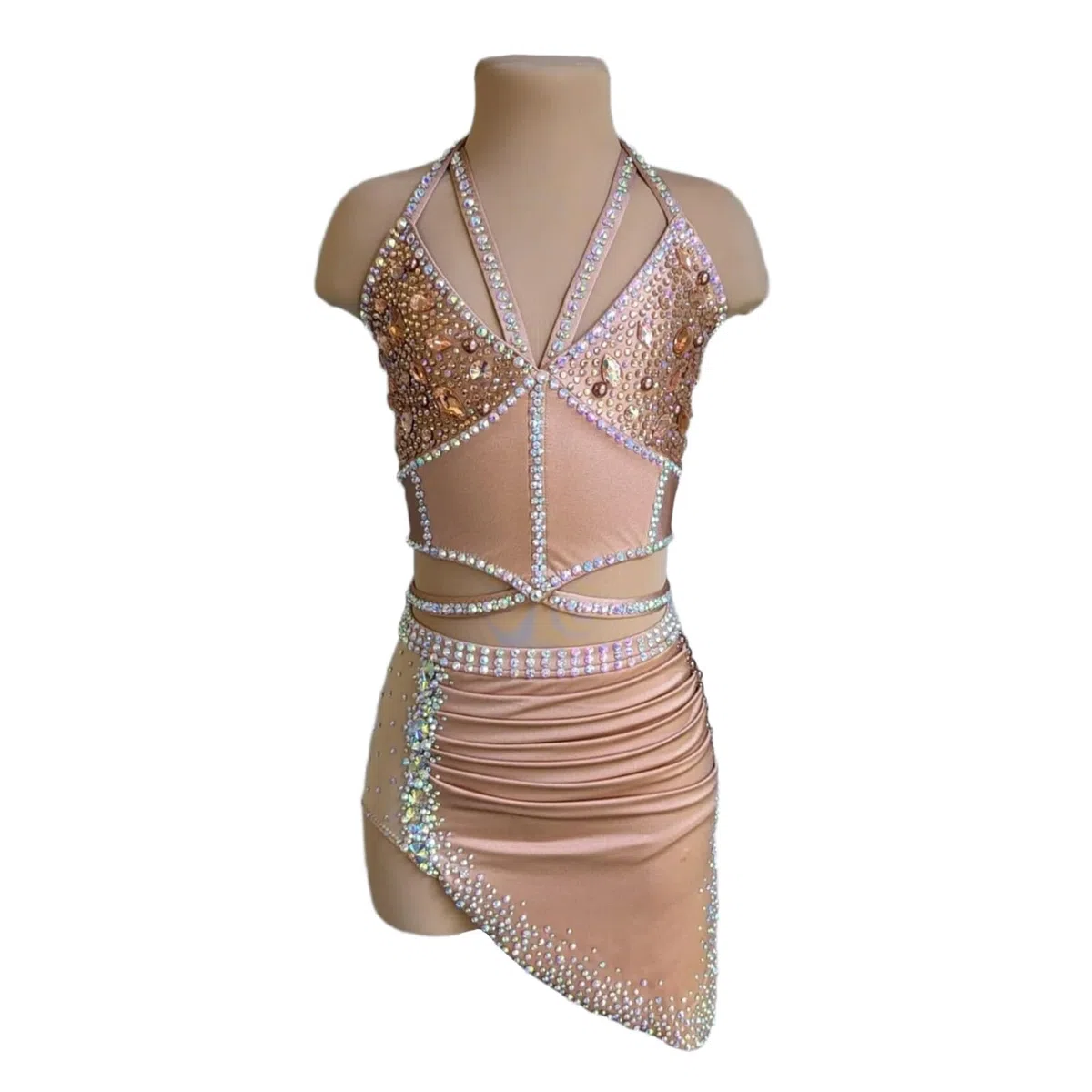 Traje de danza lírica con pedrería y espalda abierta for competición