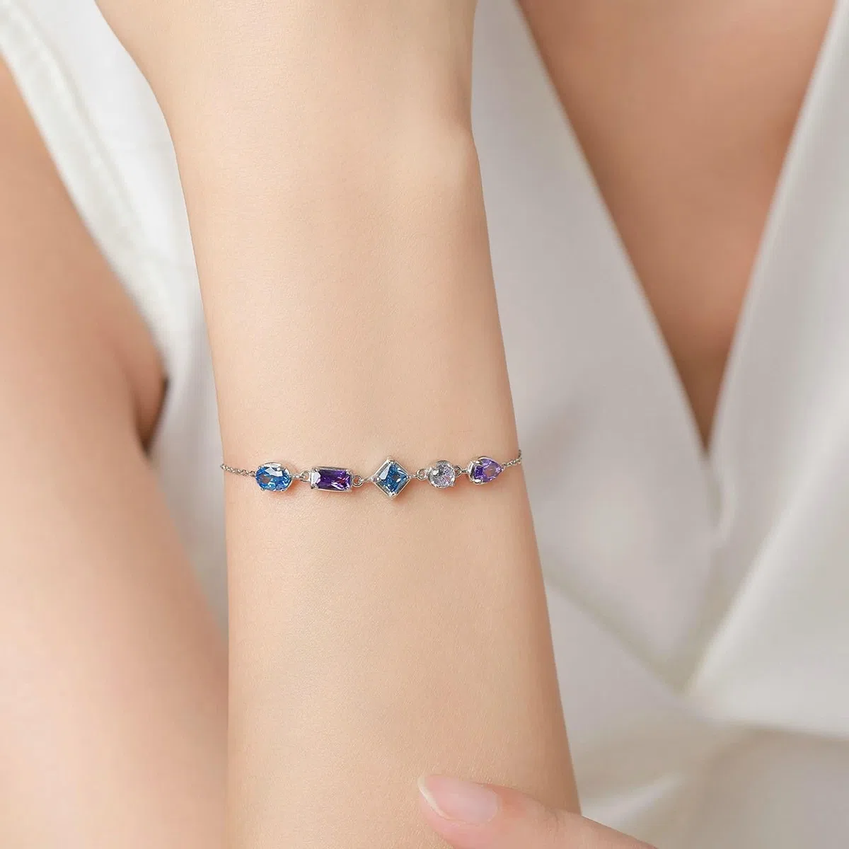 Pulsera para mujer, pulseras de joyería para mujer con amatista y topacio para mujer