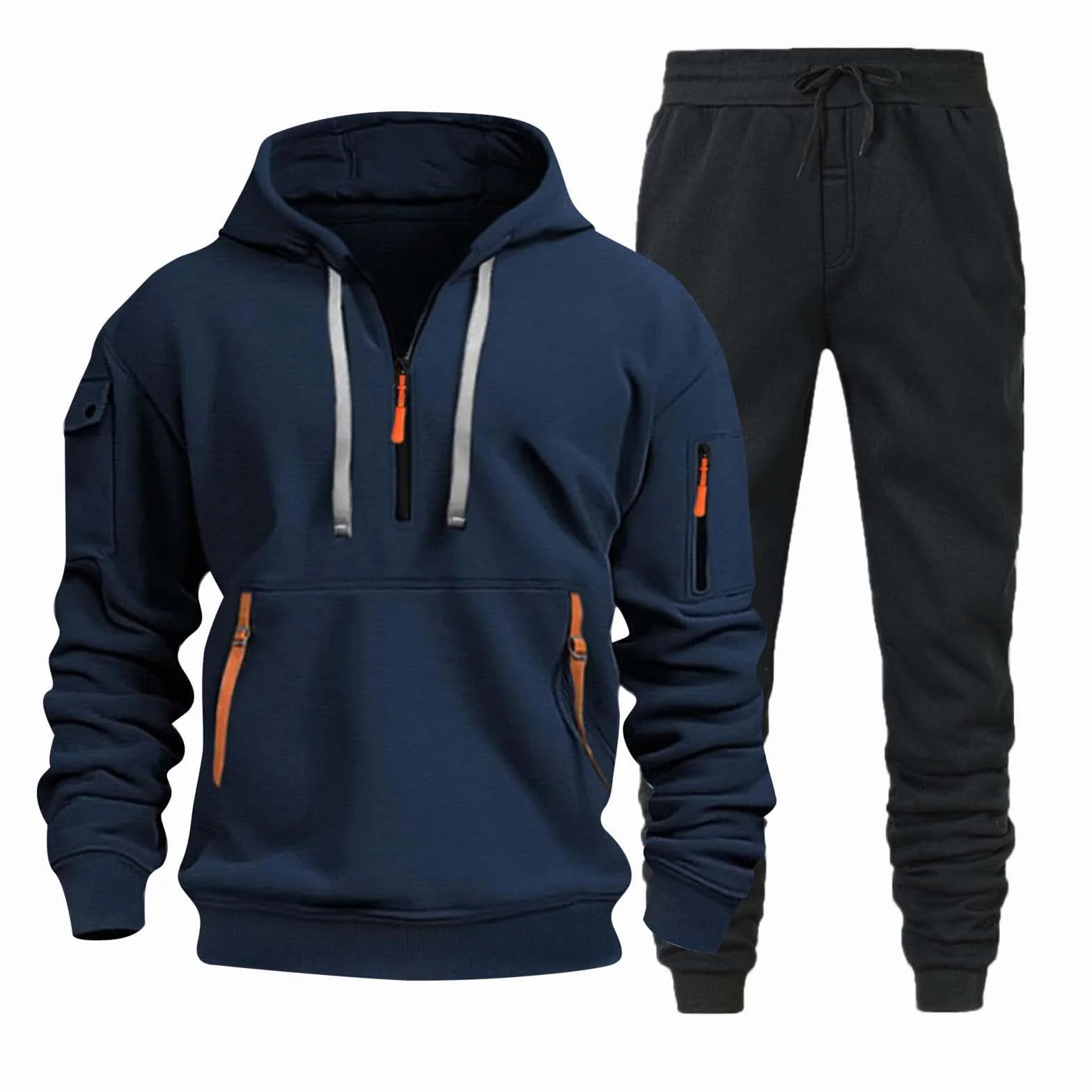 Generico Chándal para hombre deportivo de forro polar, sudaderas con capucha y pantalones, gimnasio, jogging, transpirable, ropa de calle, ligera, conjunto Tracksuit Y2k con bolsillos completo para