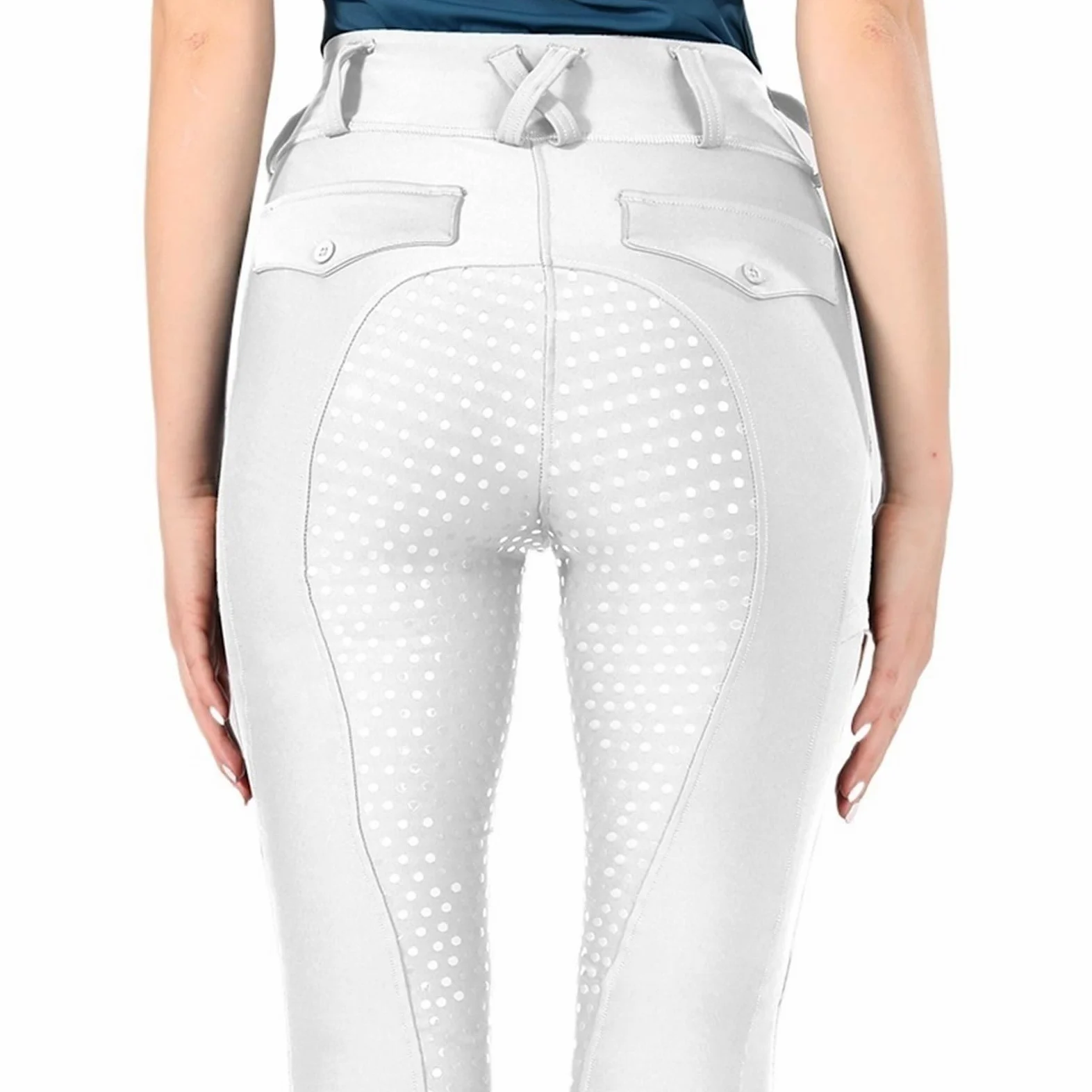 Pantalones de equitación for mujer, calzas ecuestres con asiento completo silicona, mallas deportivas competición Para Montar(White,XS)