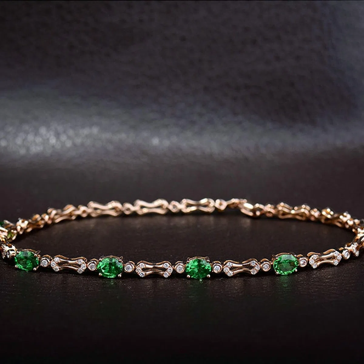 Pulsera para Mujer de Oro Rosa 9 Kilates / 14 Kilates / 18 Kilates, Oval con Tsavorita de 1,77 ct y Diamante de 0,62 ct, Cadena 16 CM, Pulseras de Mujer de Oro Rosa Verde