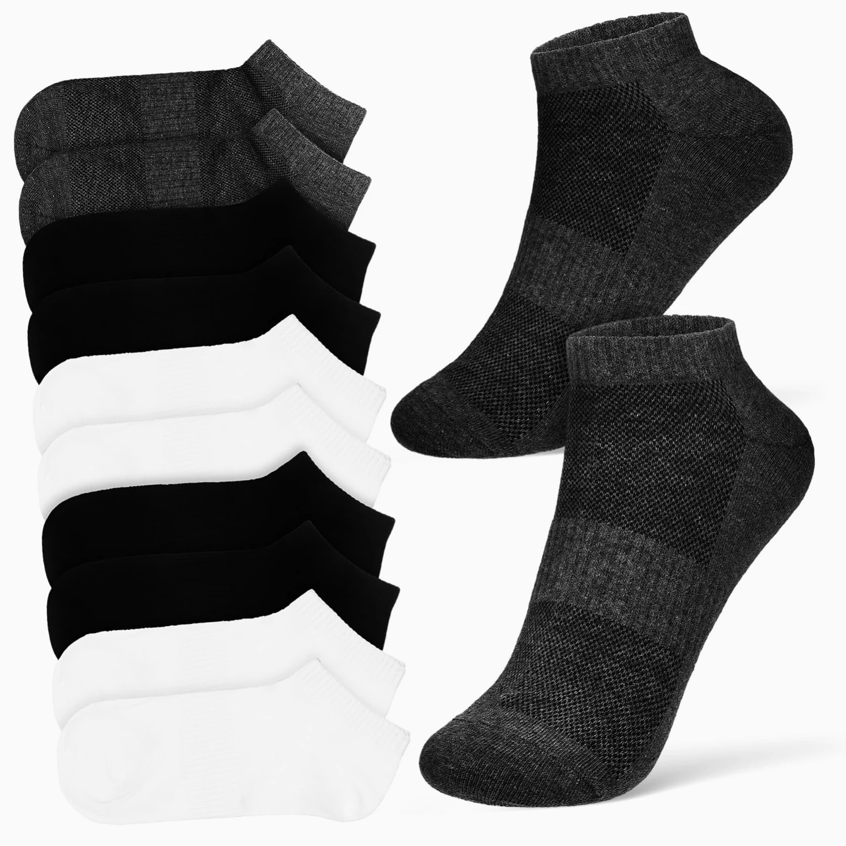 WOONEKY 9pares Calcetines Deportivos Para Hombre Algodón Cortos Transpirables Tobilleros Running