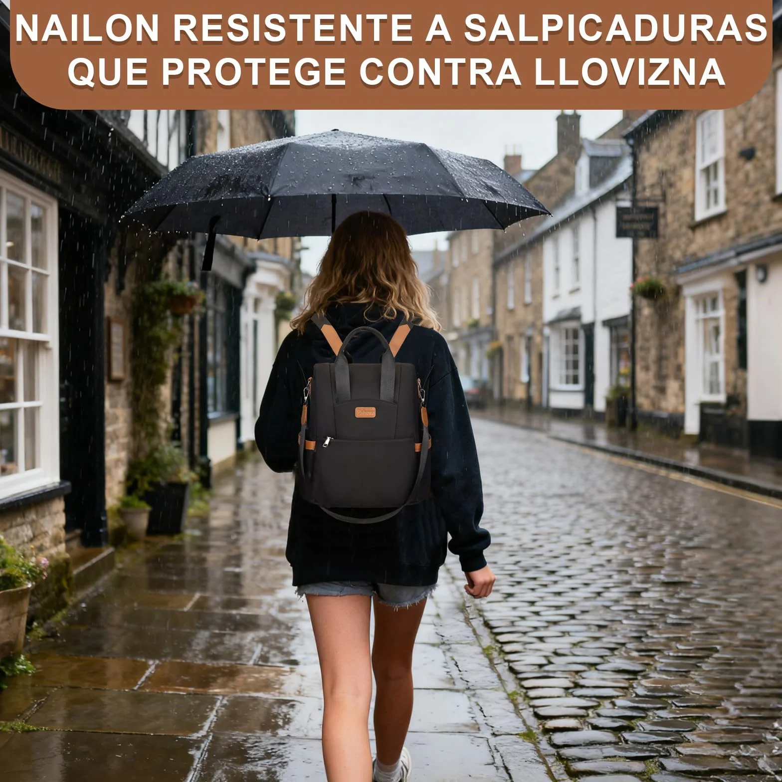 Eshow Mochila Mujer Antirrobo, Bolso Casual con Correa Ajustable y Asa Superior, Bandolera Multifuncional para Uso Diario Trabajo Viaje Escuela Compras y Universidad Negra
