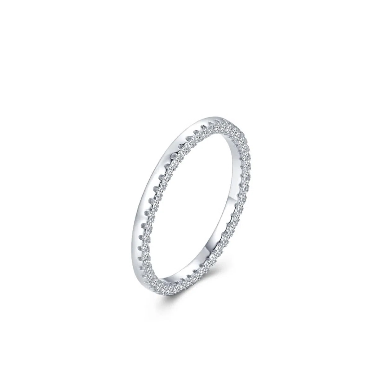 Moissanite Anillo de Oro Blanco, Alianzas Mujer Clásico Diseño de Fila Apilable con Moissanite Redondo Oro Blanco 9K