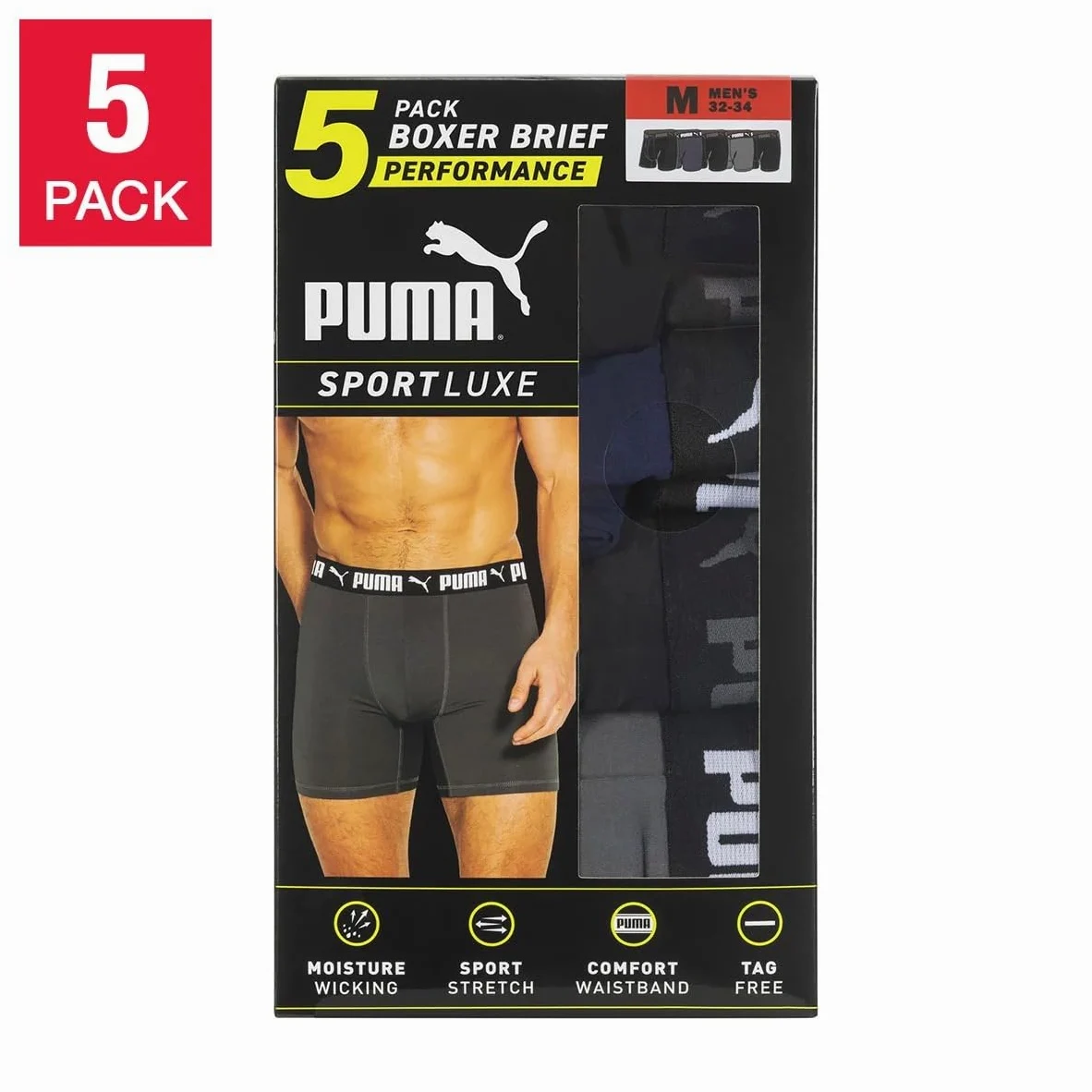 Puma Calzoncillos Tipo bóxer de Microfibra para Hombre, Paquete de 5