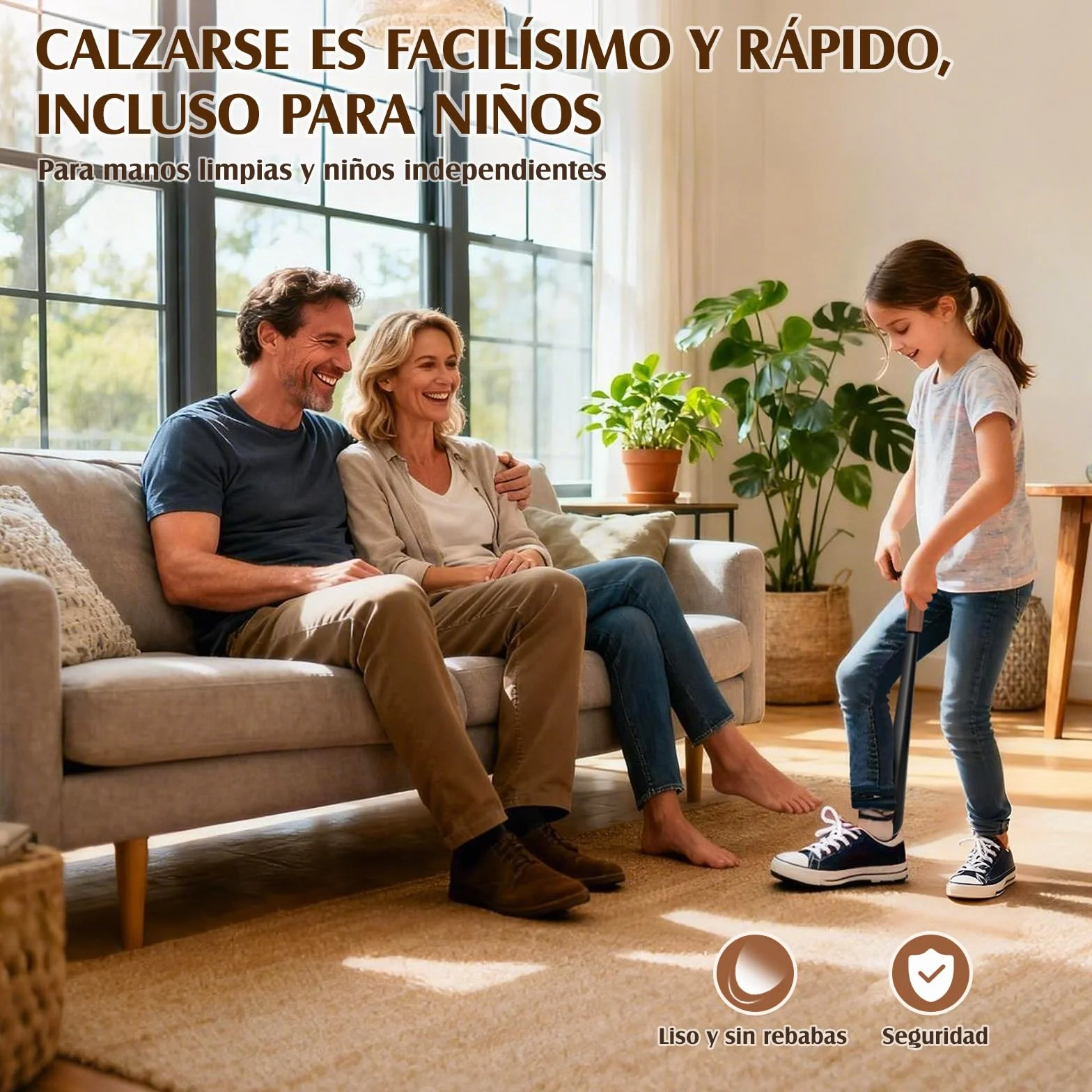 ZOMAKE Calzador de Acero Inoxidable Largo 42CM Mango de Cuero Negro 1 Pieza