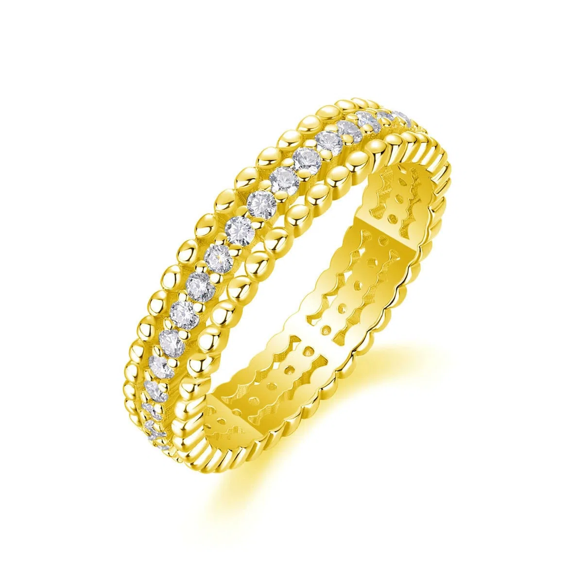 Anillo de compromiso de oro real de 9 quilates para mujer, pavé de moissanita, anillo de tres filas personalizado