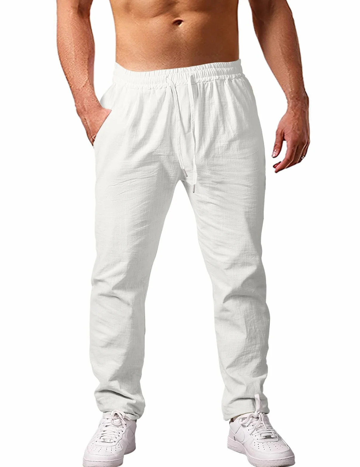 Heekpek Pantalones de Lino para Hombre - Cómodos y Ligeros Pantalón Casual de Verano Con Cordón