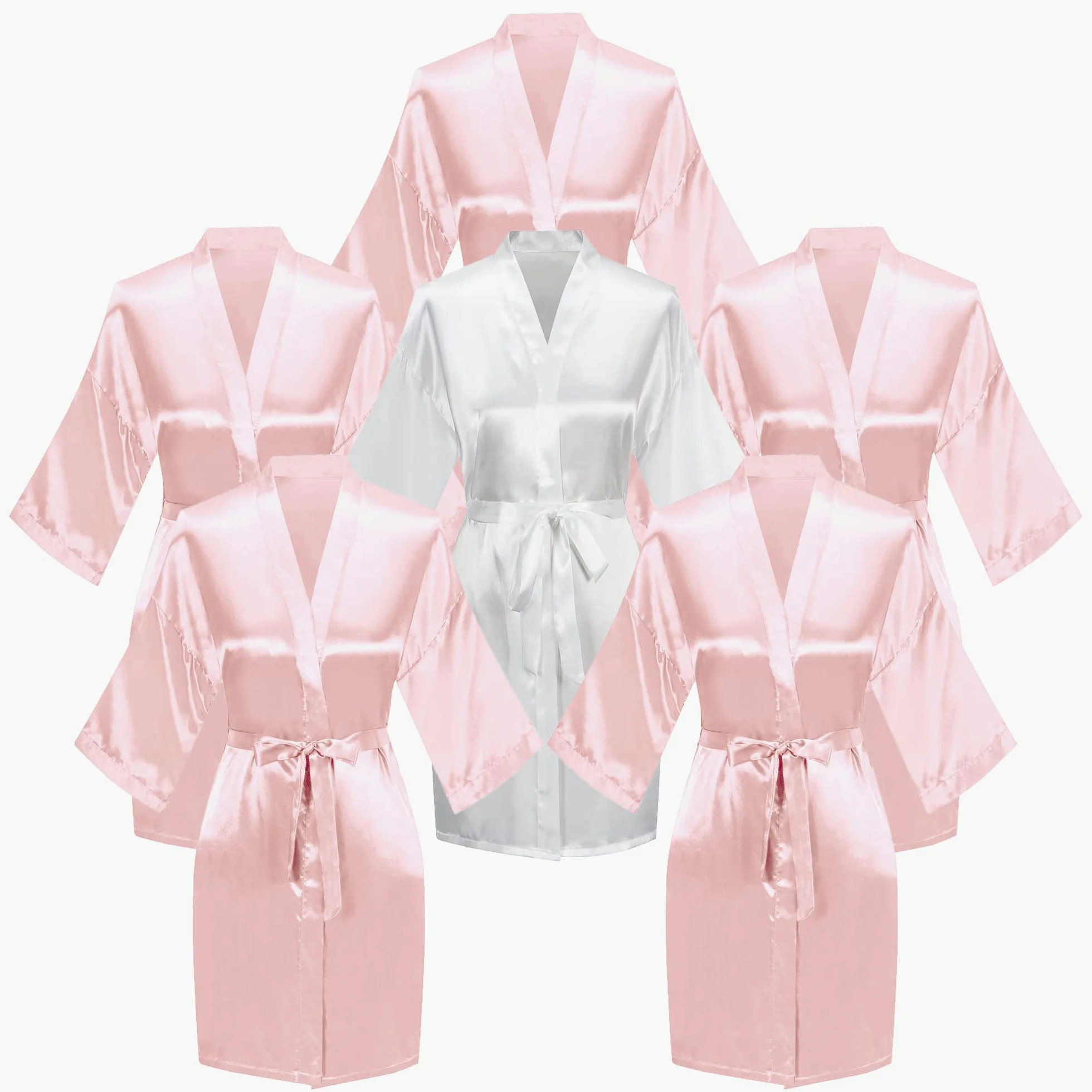Bata de baño de 6 piezas para novia y dama de honor con diamantes de imitación, vestido tipo kimono