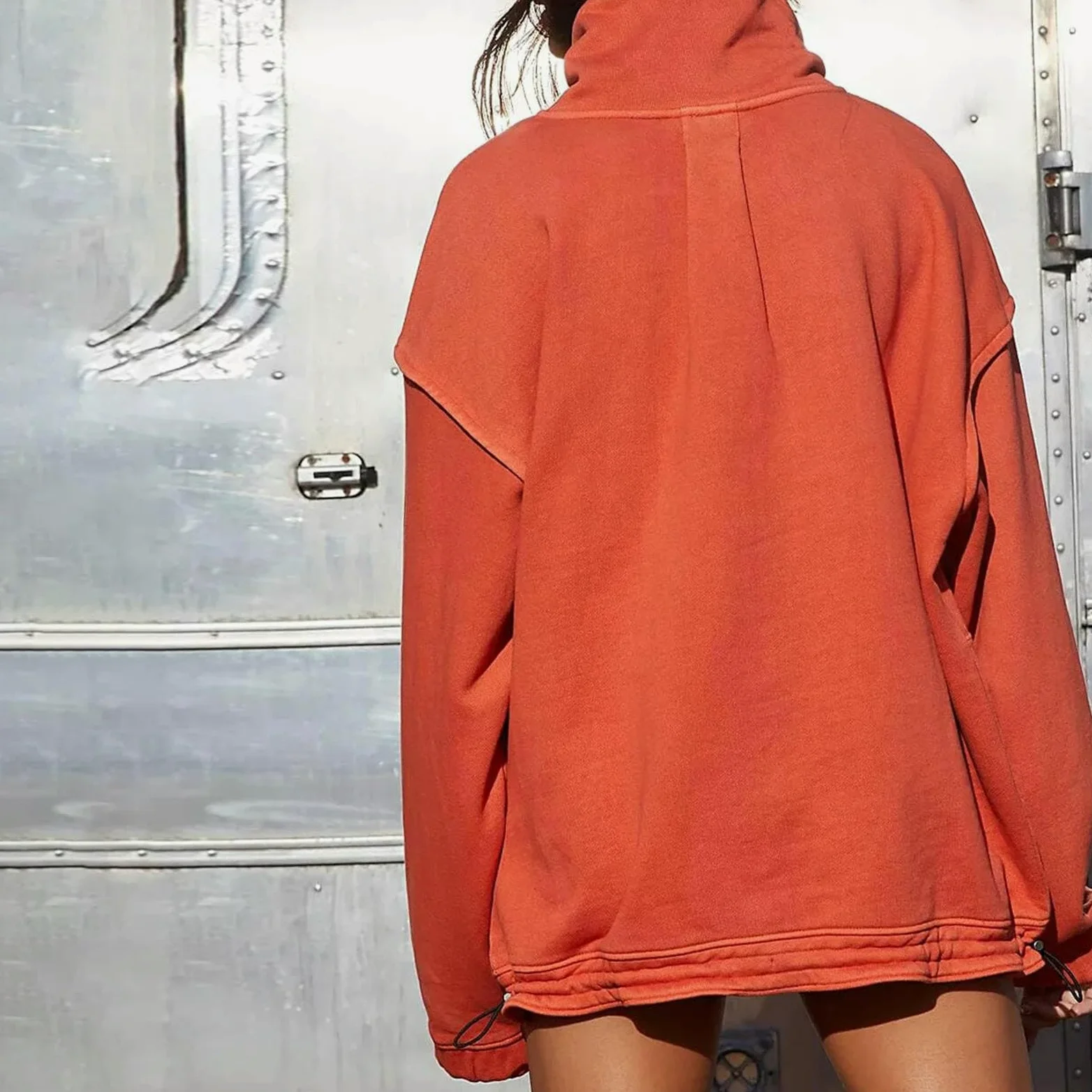 Sudaderas holgadas para Mujer, suéteres de Gran tamaño de Invierno, Tops de Cuello Alto con Cierres a presión, Sudaderas de Manga Larga, Gris, S