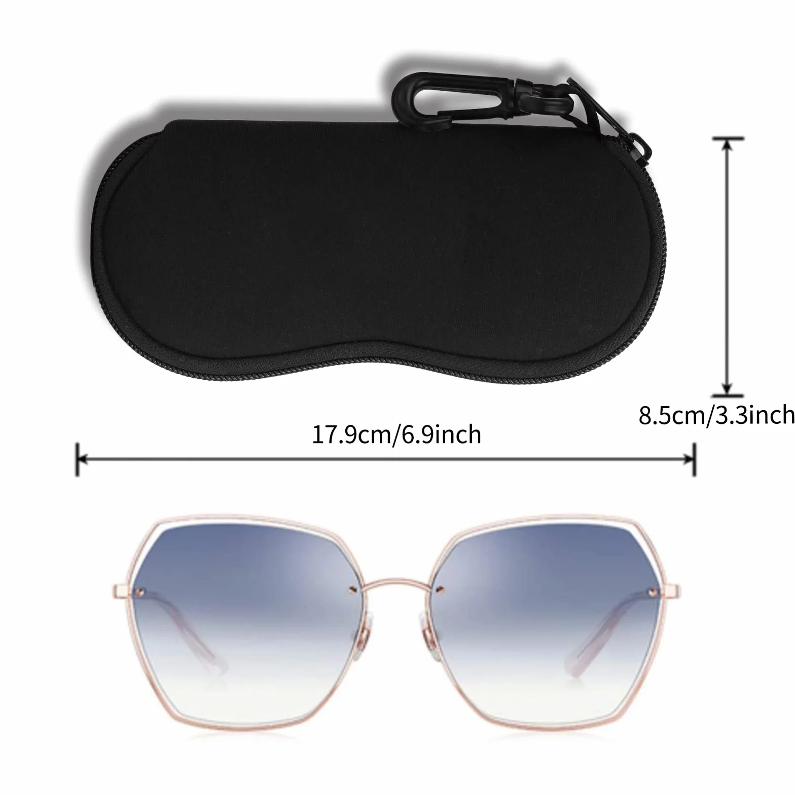 Hion Estuche suave para gafas de sol con clip para cinturón y cremallera de neopreno