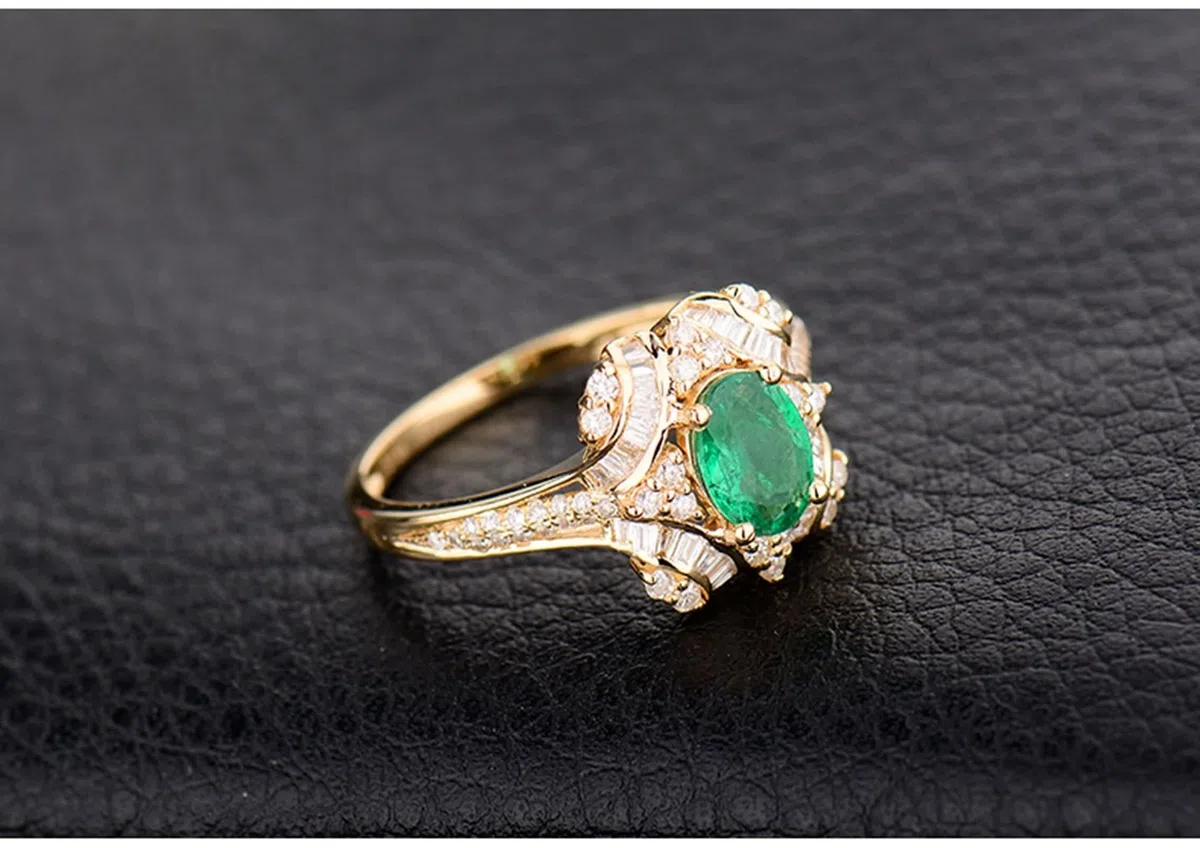Anillos de oro amarillo de 18 quilates, anillos de esmeralda, oro verde ovalado, para mujer, alianza de boda, compromiso, joyería auténtica 750