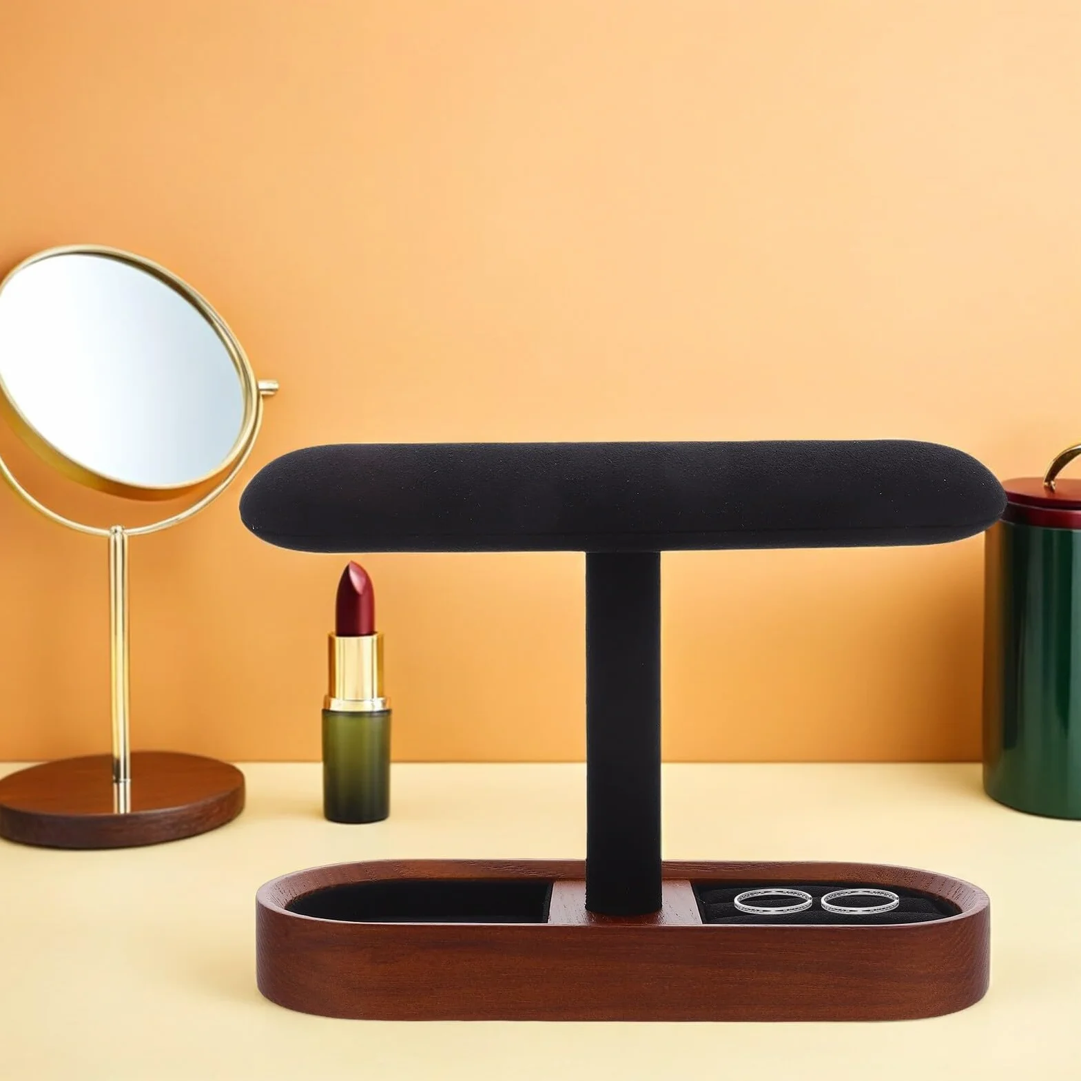 NUOBESTY Soporte de Madera Maciza T para Exhibición de Joyas Organizador Multifuncional para Pulseras Relojes y Brazaletes Diseño Rústico y Estable para Mostrador y Uso Personal