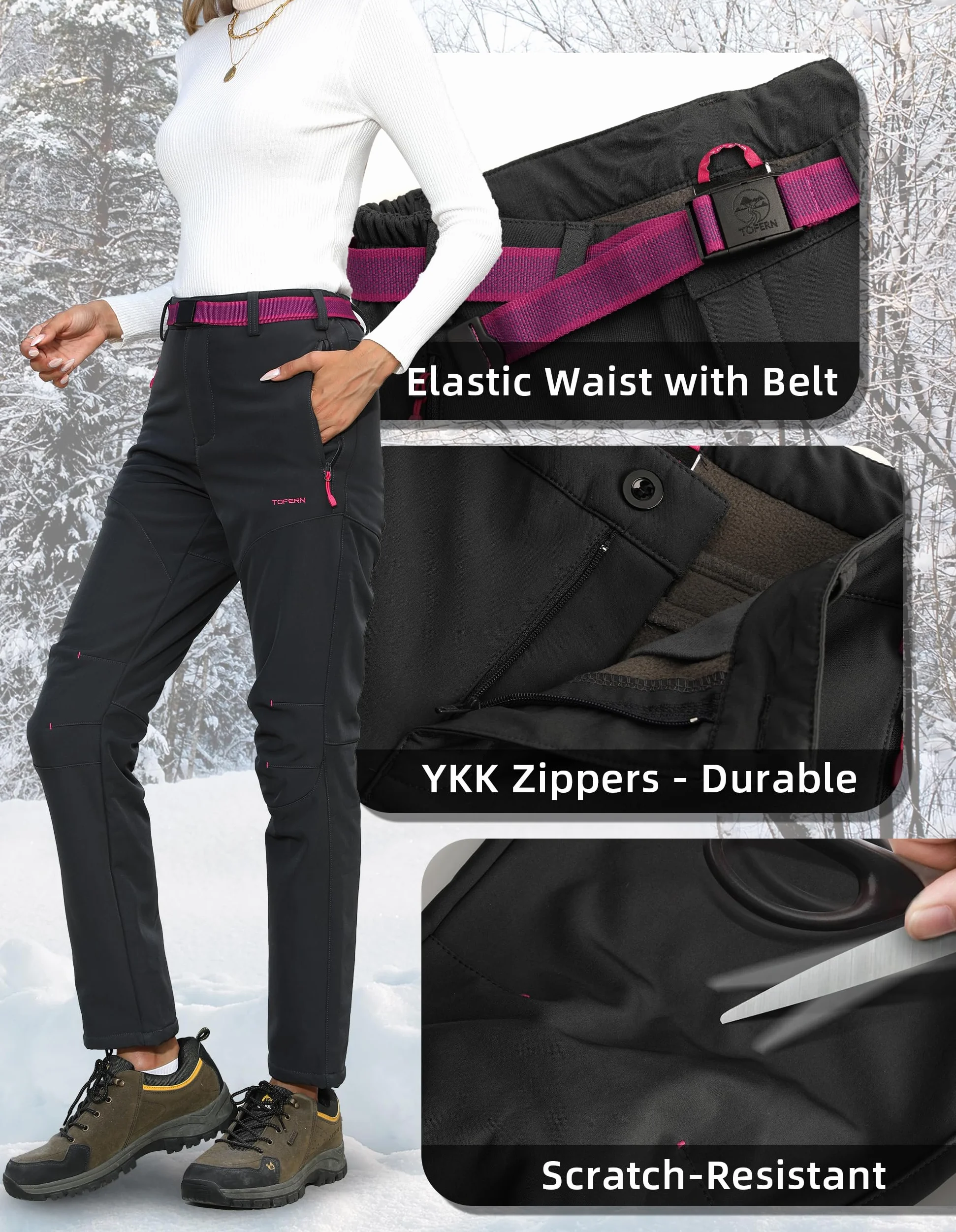 Tofern Outdoor Pantalones Softshell Mujer - Impermeables y Cortavientos - Ideal para Esquí y Senderismo
