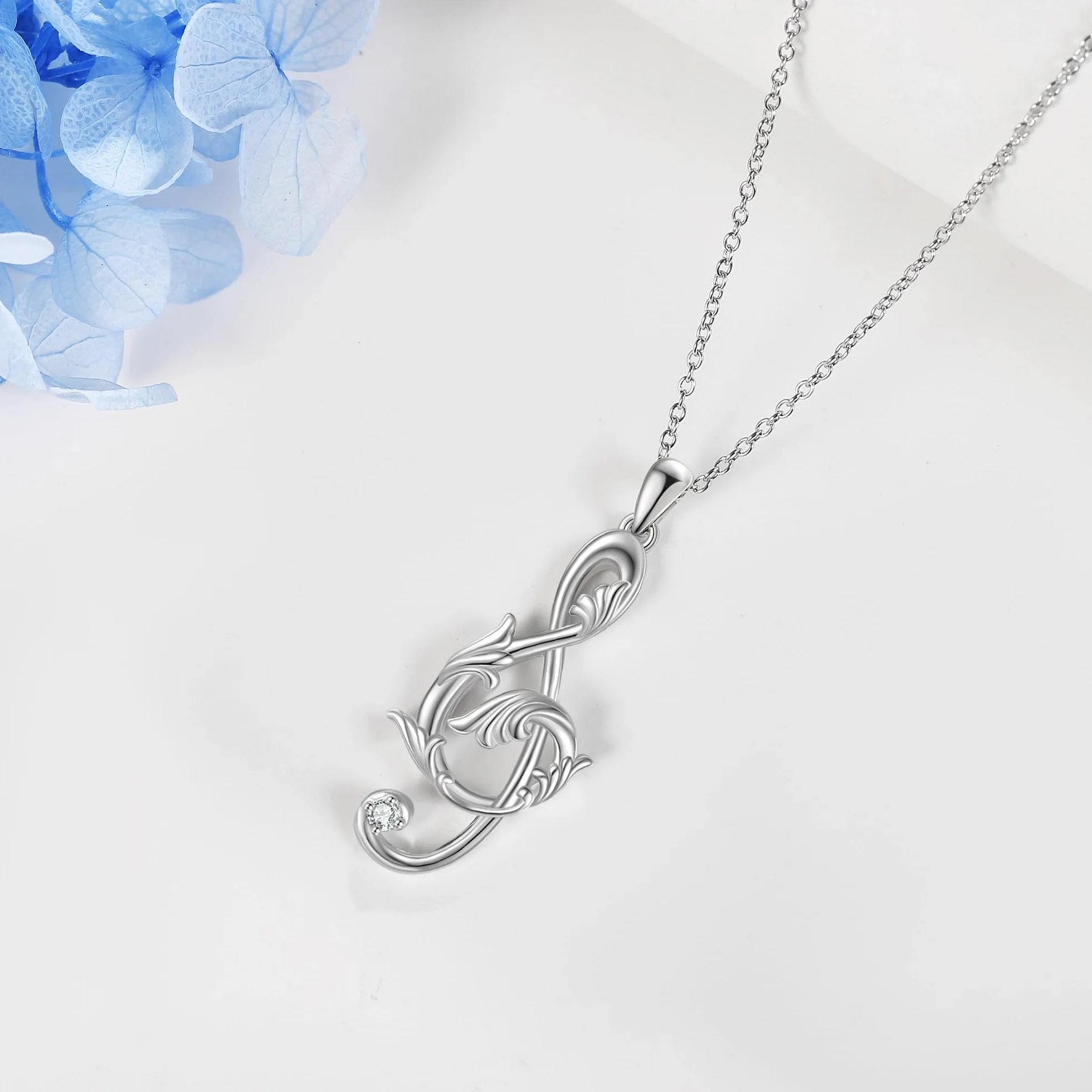 Collar de notas musicales de plata de ley 925 con circonitas cúbicas, colgante para mujer, joyas musicales para mujeres, Plata esterlina