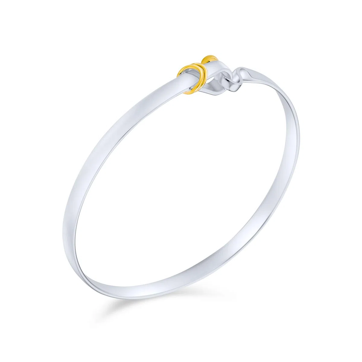 Bling Jewelry Pulsera de brazalete con cierre de gancho y ojo chapado en oro de dos tonos personalizado para amigo Plata esterlina .925 grabada a medida