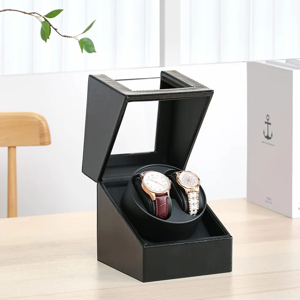 Caja de enrollador de reloj automático de cuero PU con motor silencioso
