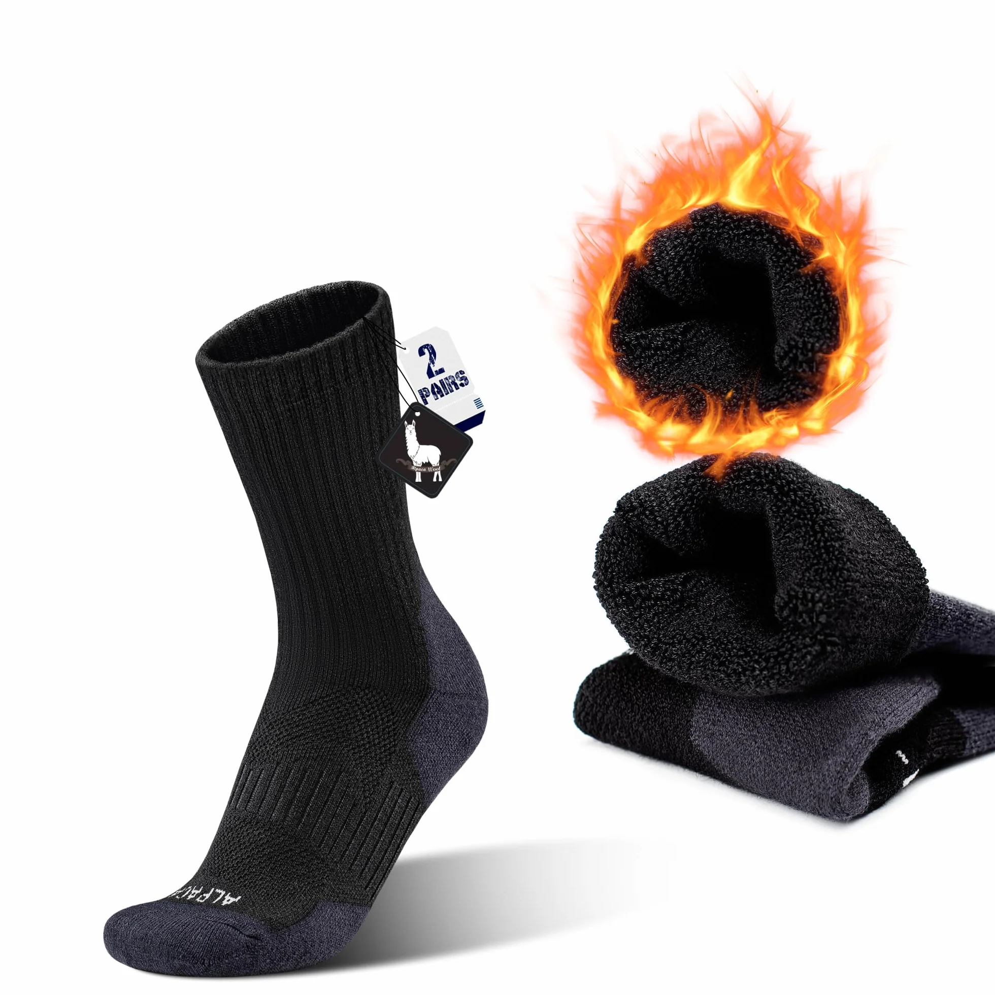 ineepor Calcetines Termicos de Alpaca Mujer Hombre Calcetines Compresion Invierno Transpirables para Deporte Running Senderismo Trail Esqui 35-51 2 Pares