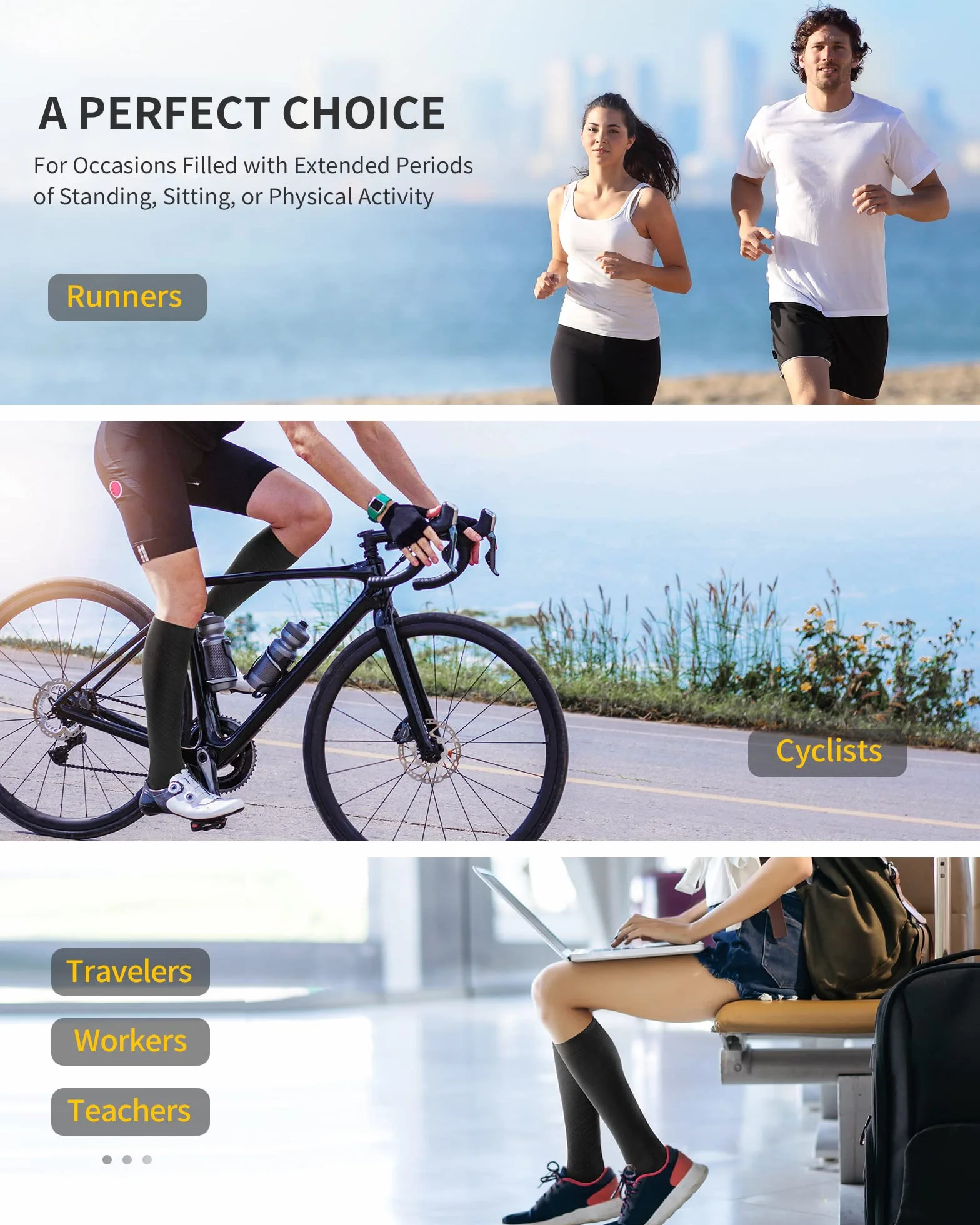 CAMBIVO Medias de Compresion 3 Pares Calcetines Compresivas para Running Deporte Ciclismo