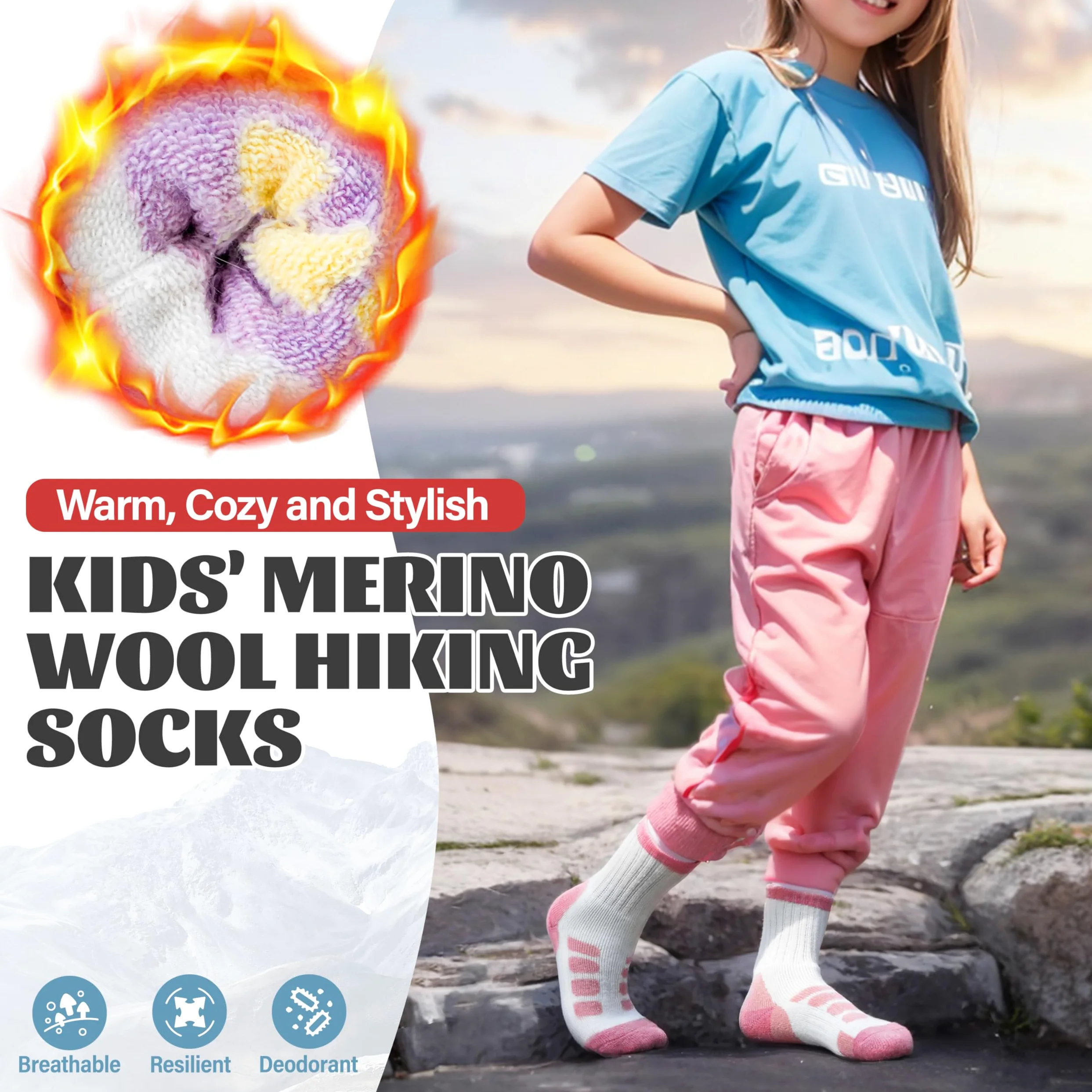 Anlisim Calcetines de senderismo de lana merino para niños y niñas, térmicos, cálidos, para invierno, calcetines gruesos para regalo, 6 pares