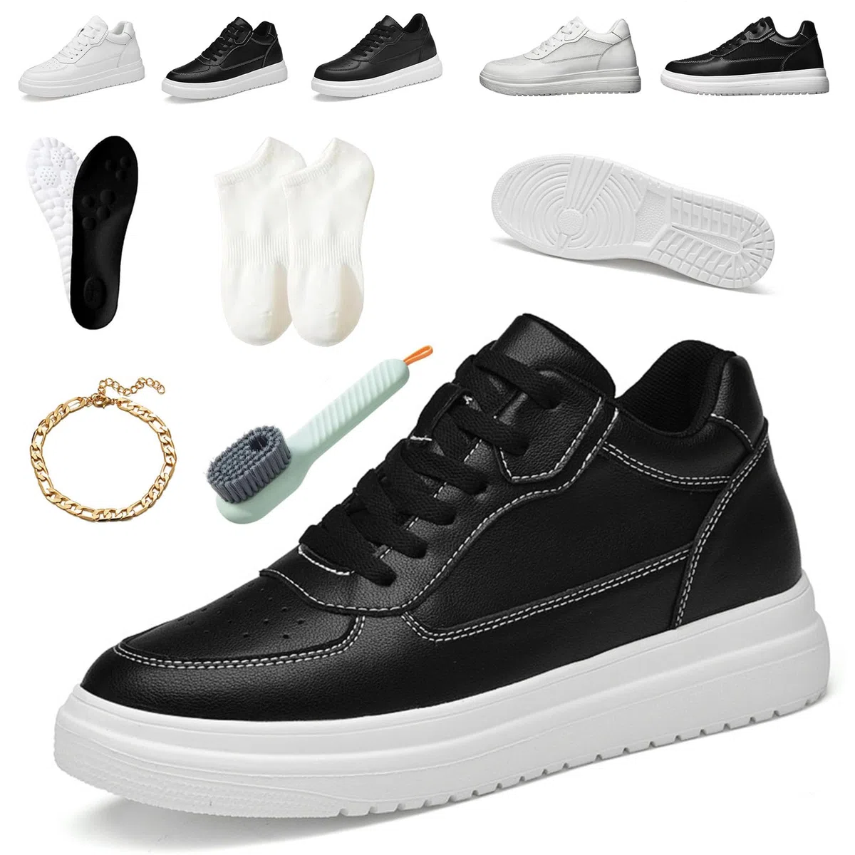 White Casual Shoes 4/6/8/10cm Hombre, White Zapatos Hombre Mujer,Casual Malla Transpirable Zapatillas de Caminar Ligeras Levantamiento Cómodas Zapatillas de Running Resistente al Desgaste Zapatos de
