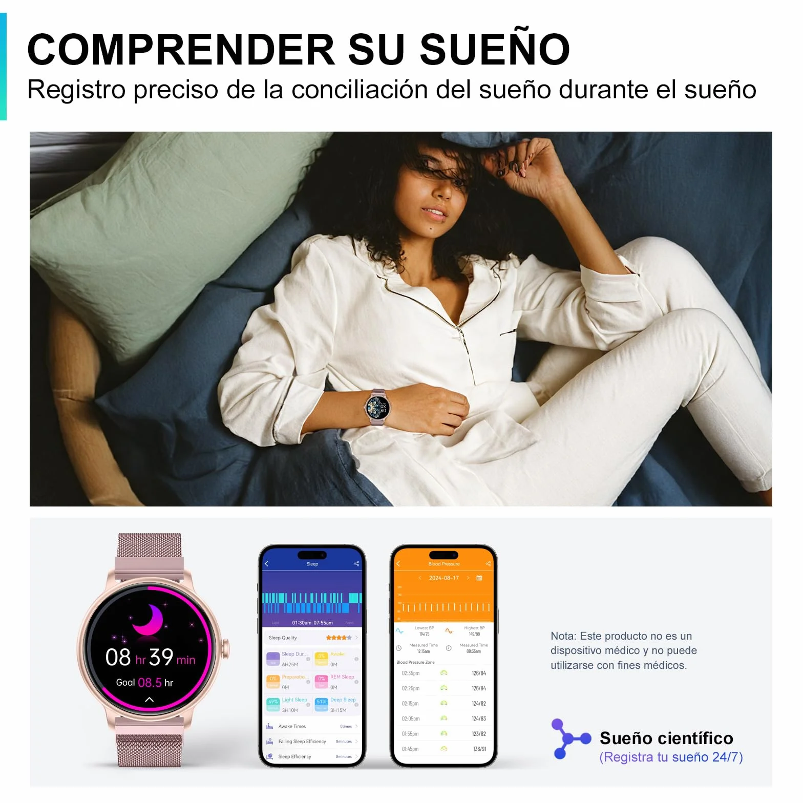 AcclaFit Reloj Inteligente Mujer Hombre, 1.85" Smartwatch con Llamadas Bluetooth, 140+ Modos Deportivos con SpO2/Pulsómetro/Monitor de Sueño/Podómetro, Impermeable IP68 para Android iOS
