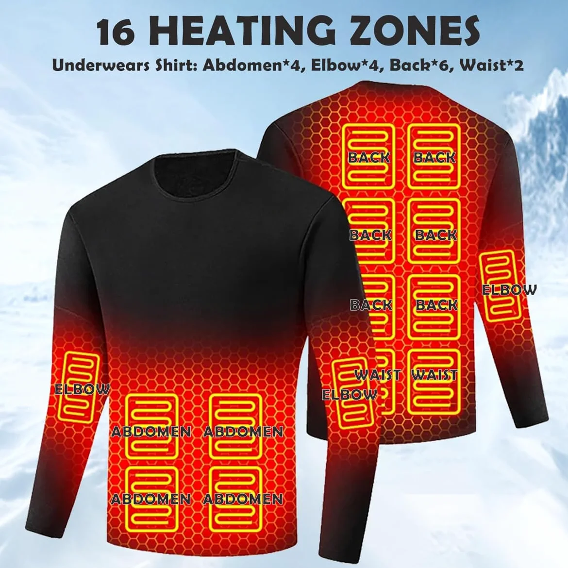 Ropa Interior térmica eléctrica USB para Hombre con batería Externa, 28 Zonas para Deportes de Invierno al Aire Libre.