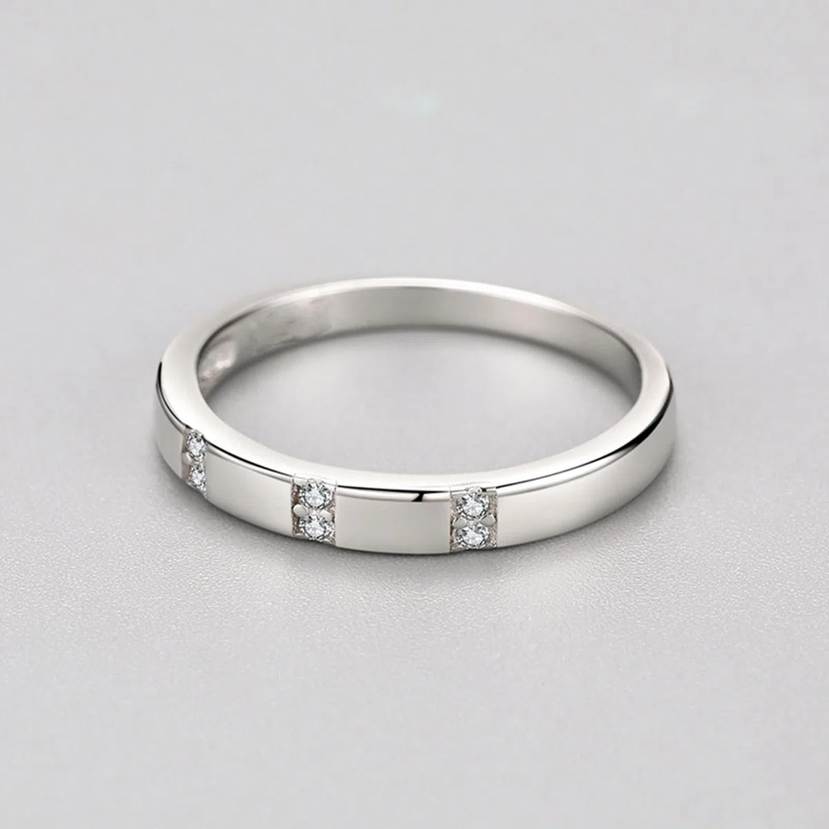 Unisize - Anillo de compromiso cuadrado de plata con diamante de corte redondo y platino 950, talla 63 (20,1)
