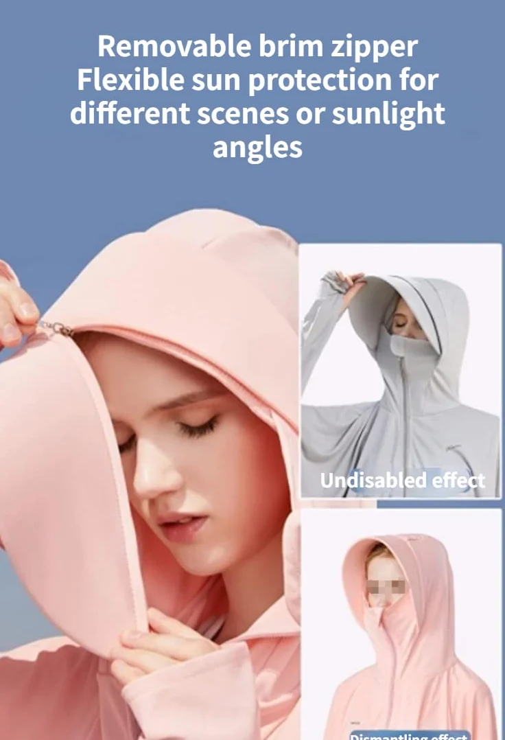 Chaqueta de protección solar para mujer, con cremallera completa, UPF 50+, protección solar UV, ligera, manga larga, sudadera con capucha