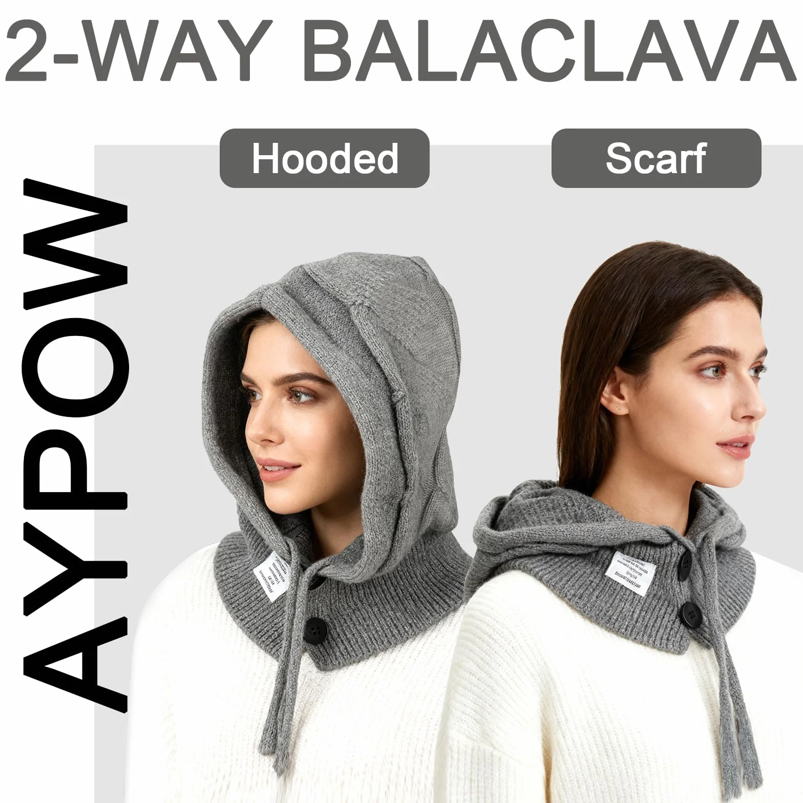 Mujer Invierno Gorro de Punto y Bufanda con Capucha,2 en 1 Térmicos Prueba de Viento Ajustable Pasamontañas,Moda Ocio Pullover Calentador de Cuello para Deportes al Aire Libre Diario Correr