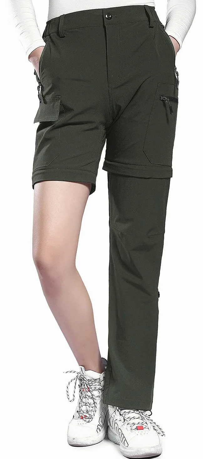 Hiauspor Pantalones de Senderismo para Mujer Convertibles Trekking Montaña Ligeros con Cremallera Secado Rápido Pantalon Elásticos para Exteriores UPF 50+