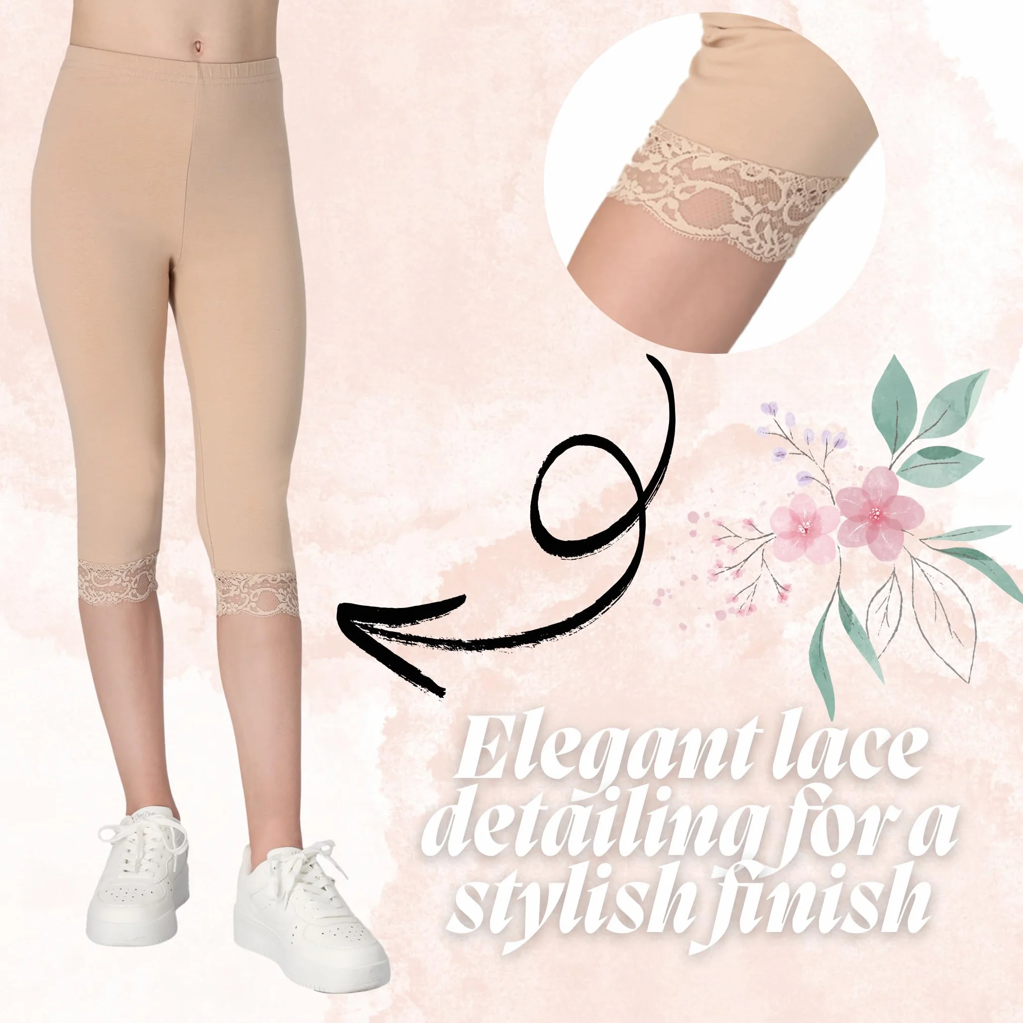 FUTURO FASHION Leggings Pirata para Niña de Algodón con Encaje Suaves y Elásticos Ropa Infantil de Verano Tallas 116 a 158
