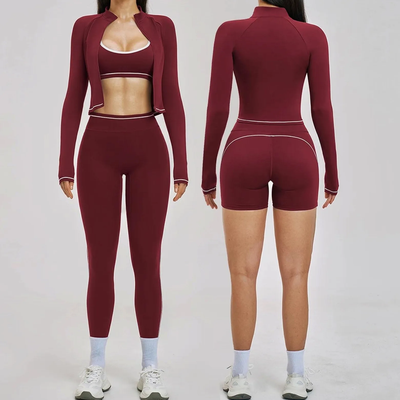 Conjunto de Yoga Conjunto de Yoga 3 uds, Ropa Deportiva for Mujer, chándal Gimnasio, Legging, Sujetador Fitness, Top Corto, Trajes Deportivos Manga Larga para el Deporte